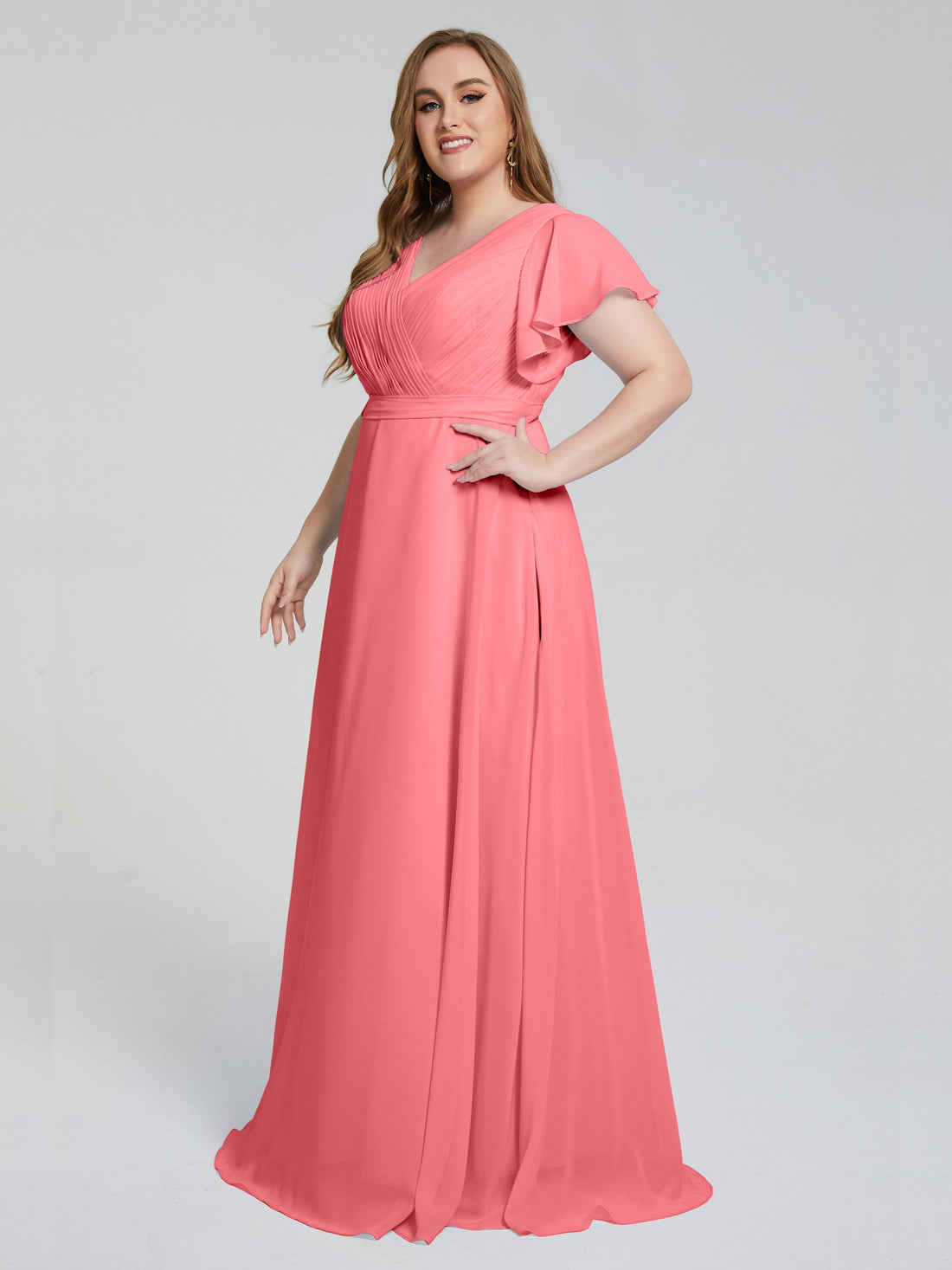 Cicinia Plus Size Dark Navy Bridesmaid Dresses With Sleeves Long Chiffon A-line V-neck Tea Length