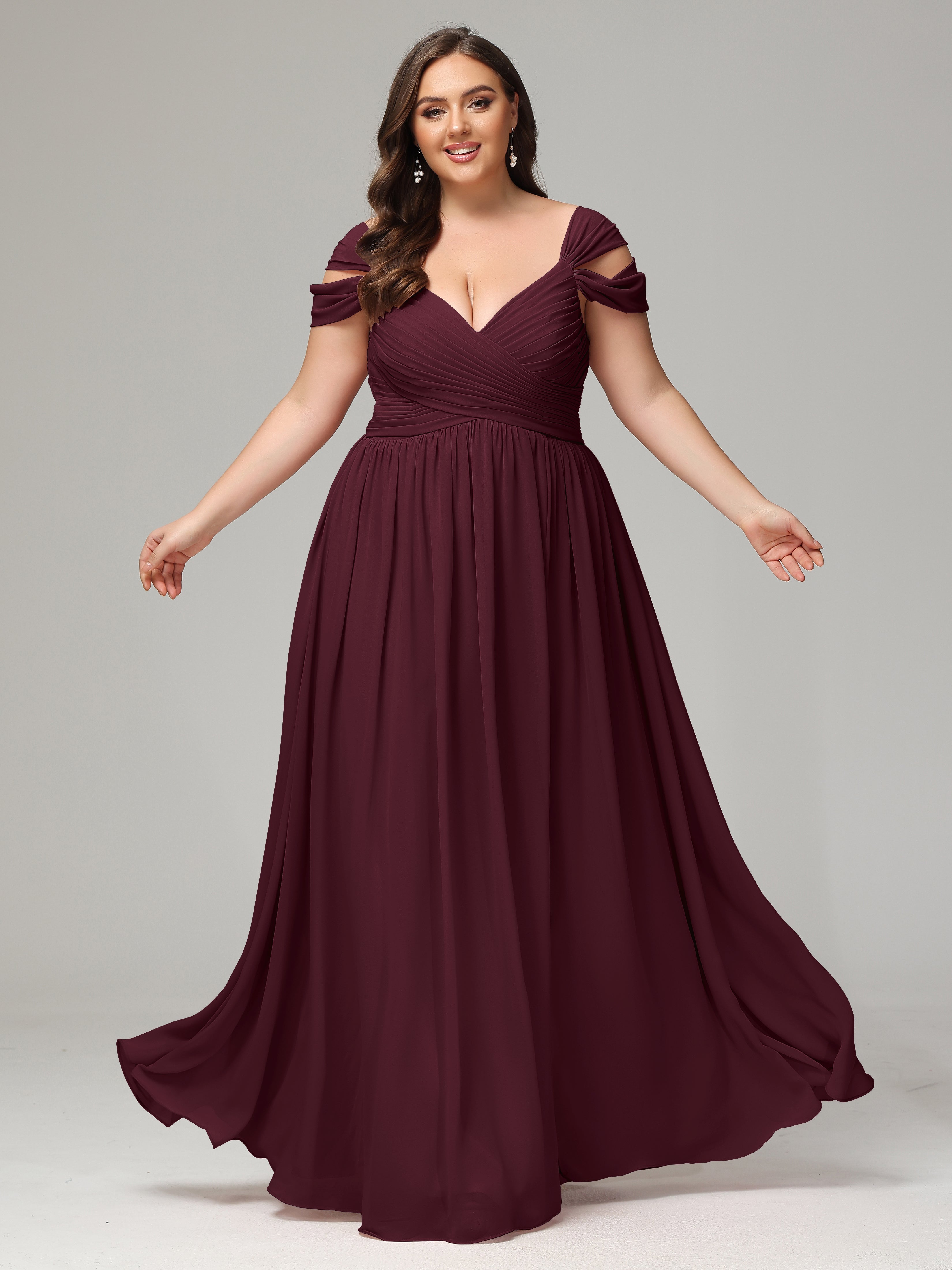 Cap Sleeves Chiffon Plus Size Bridesmaid Dresses With Split