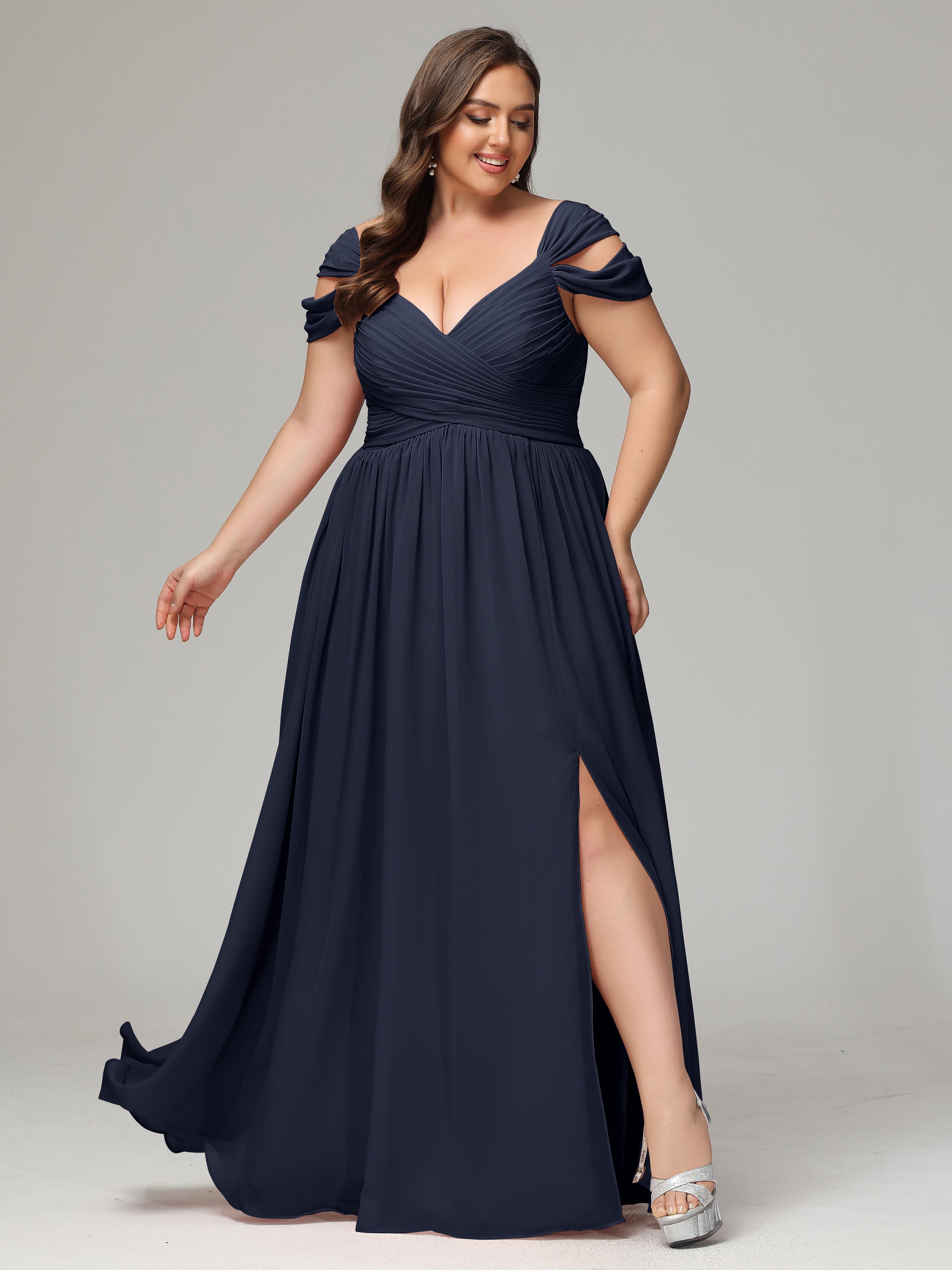 Cap Sleeves Chiffon Plus Size Bridesmaid Dresses With Split