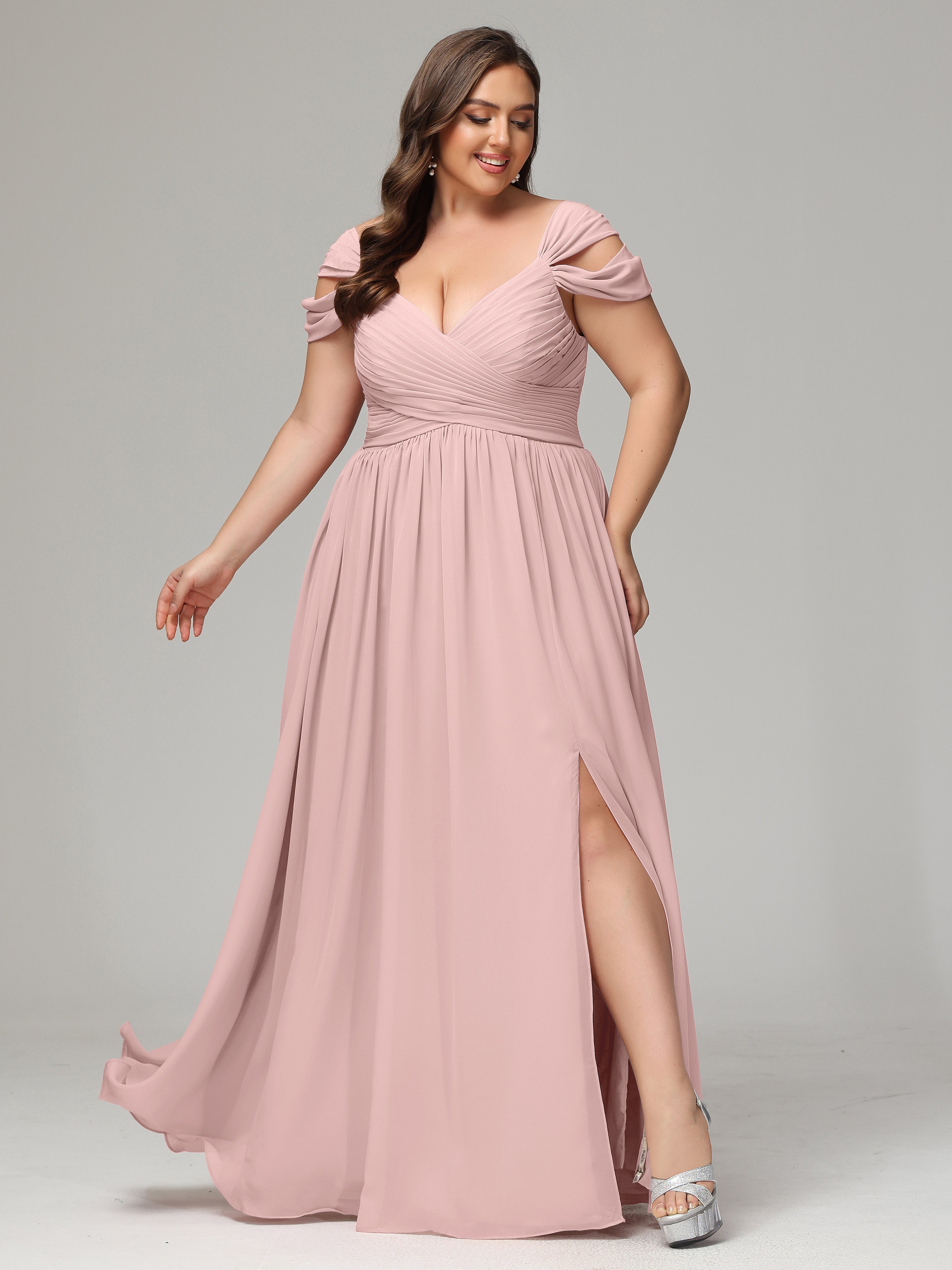 Cap Sleeves Chiffon Plus Size Bridesmaid Dresses With Split
