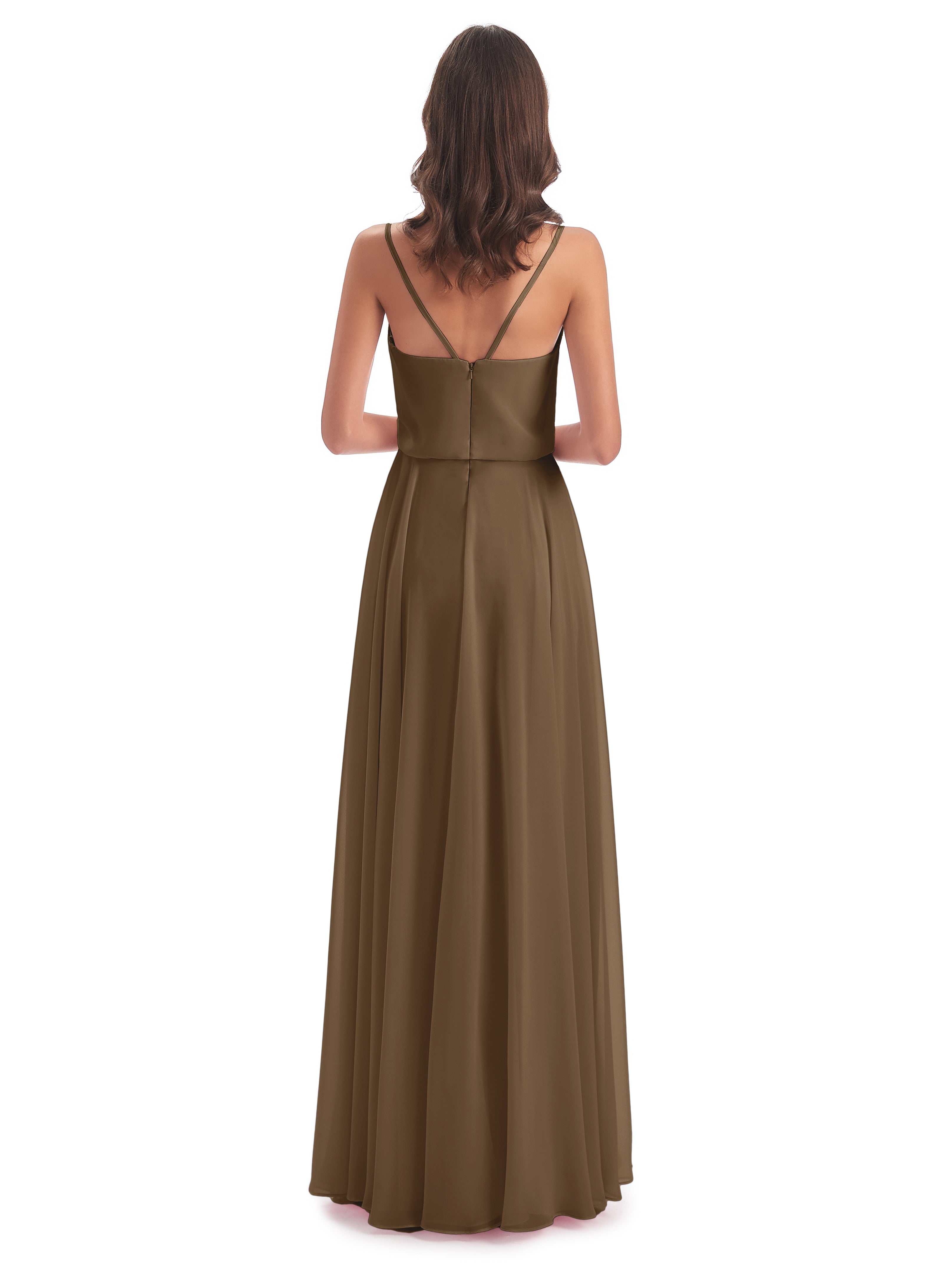 Nancy Casual Spaghetti Straps Long Chiffon Bridesmaid Dresses