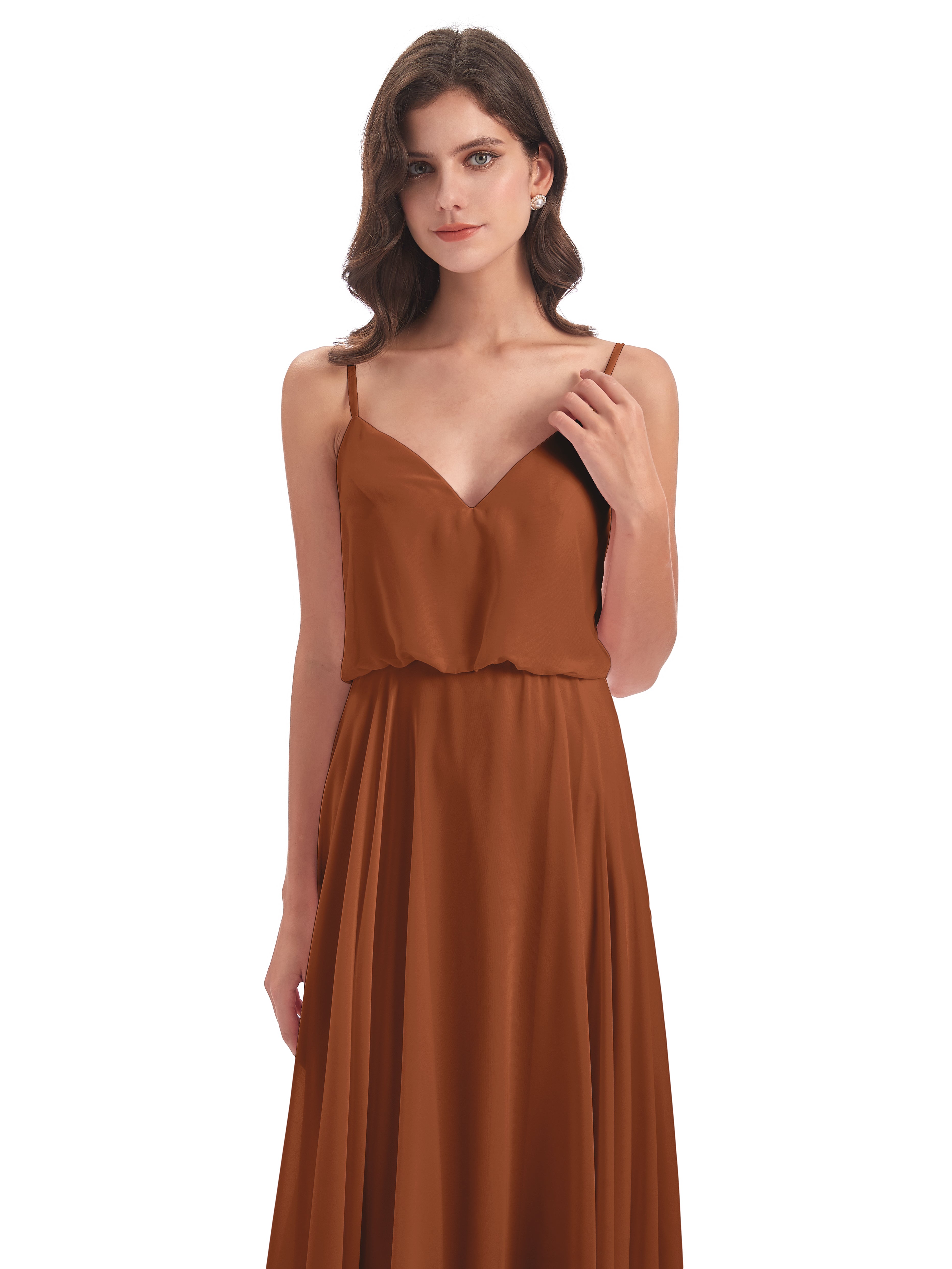 Nancy Casual Spaghetti Straps Long Chiffon Bridesmaid Dresses