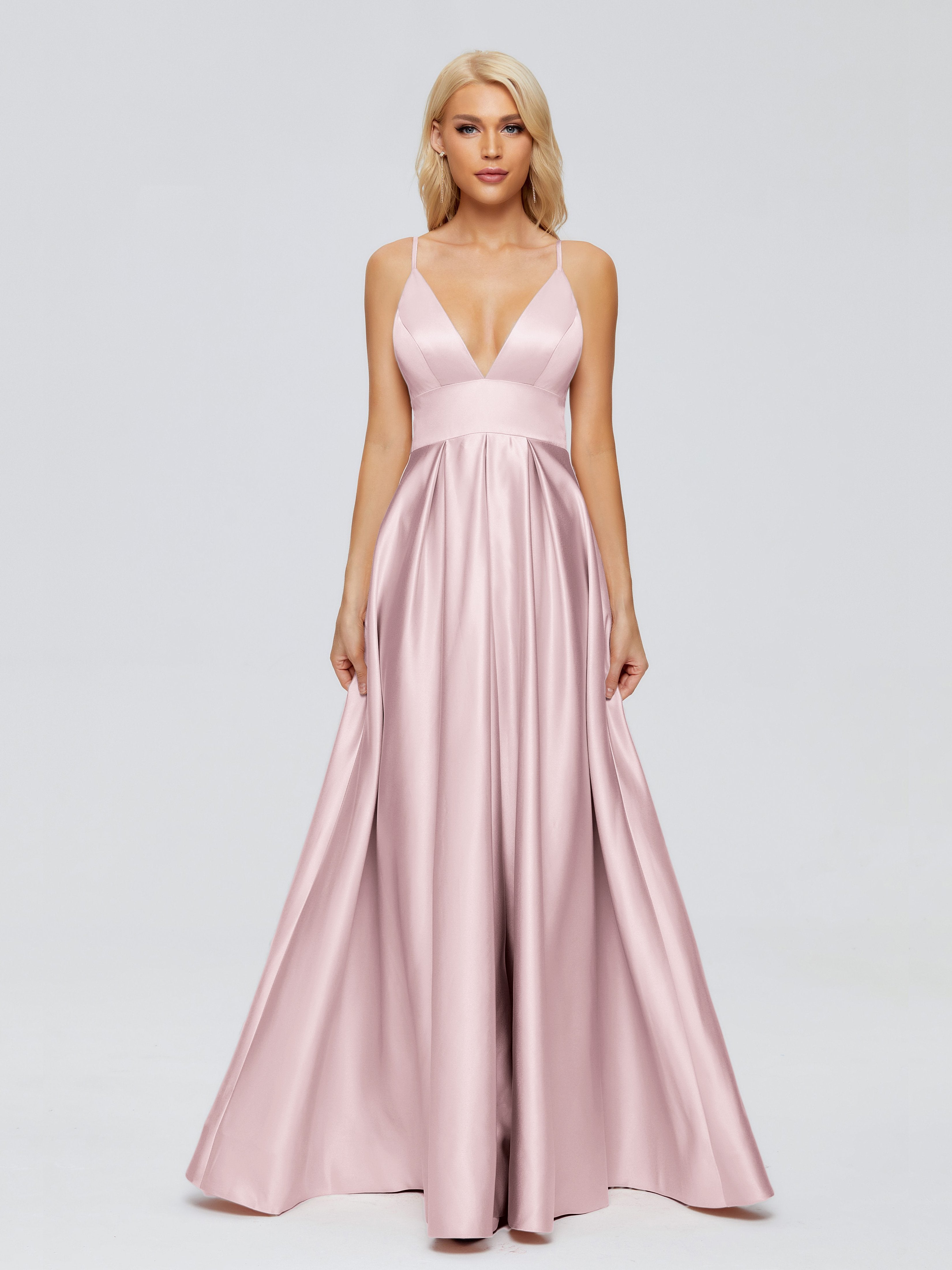 Faith Spaghetti Straps Satin Long Bridesmaid Dresses