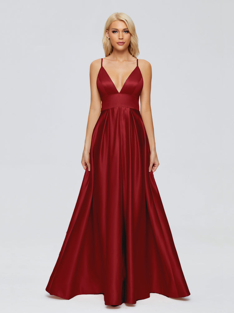 Pretty A Line Spaghetti Straps Satin Long Prom Dress, Evening Dress C6964 main image 0