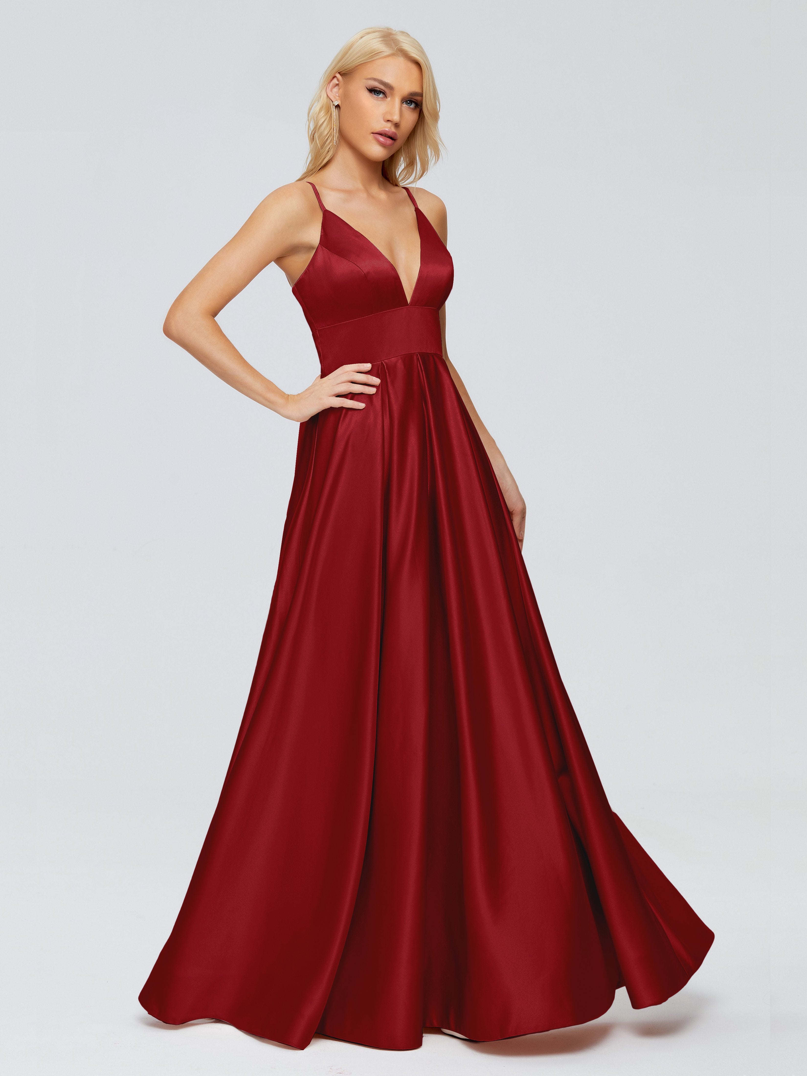 Faith Spaghetti Straps Satin Long Bridesmaid Dresses