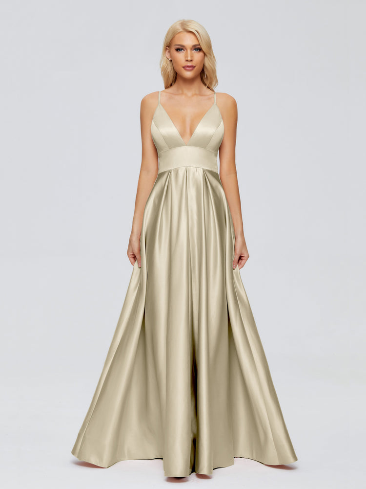 Spaghetti Straps Satin Prom Dresses Maxi Evening Gowns main image 0