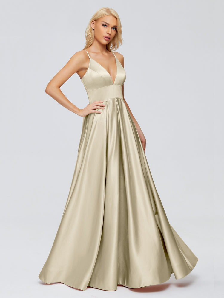Spaghetti Straps Satin Graduation Dress Champagne