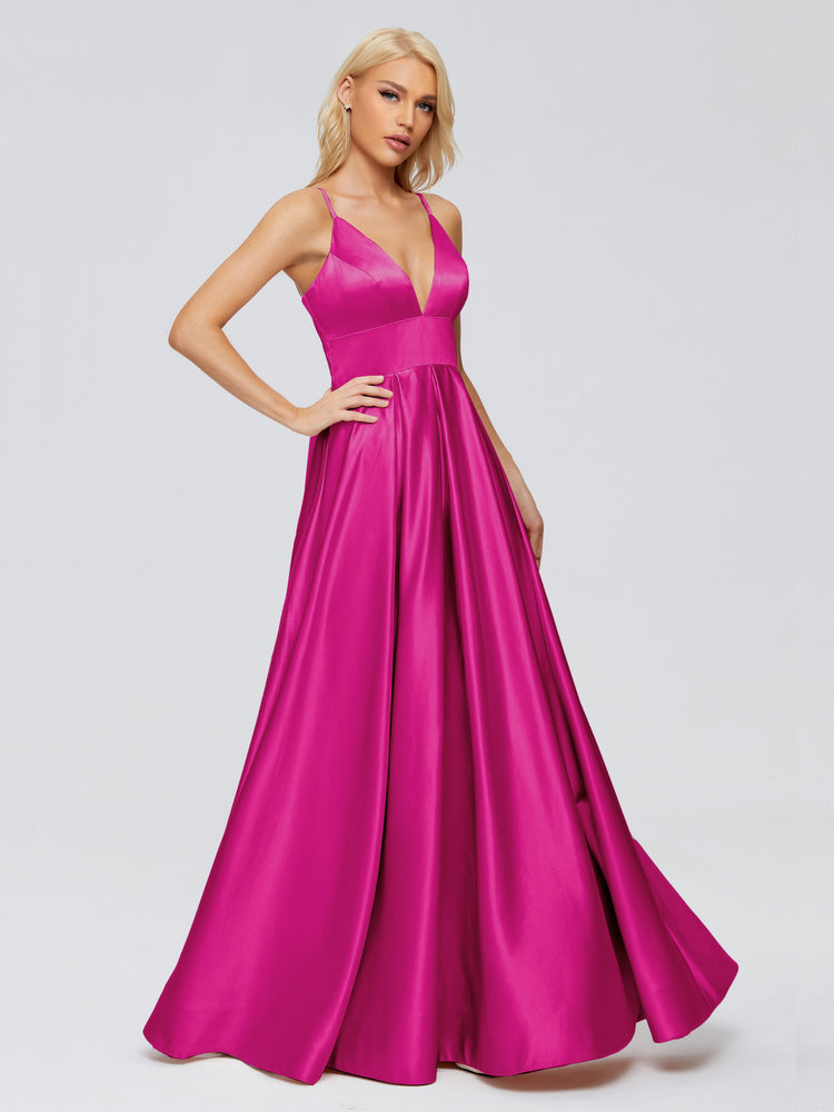 Light Blue Cut Out Spaghetti Straps Satin Long Prom Dress