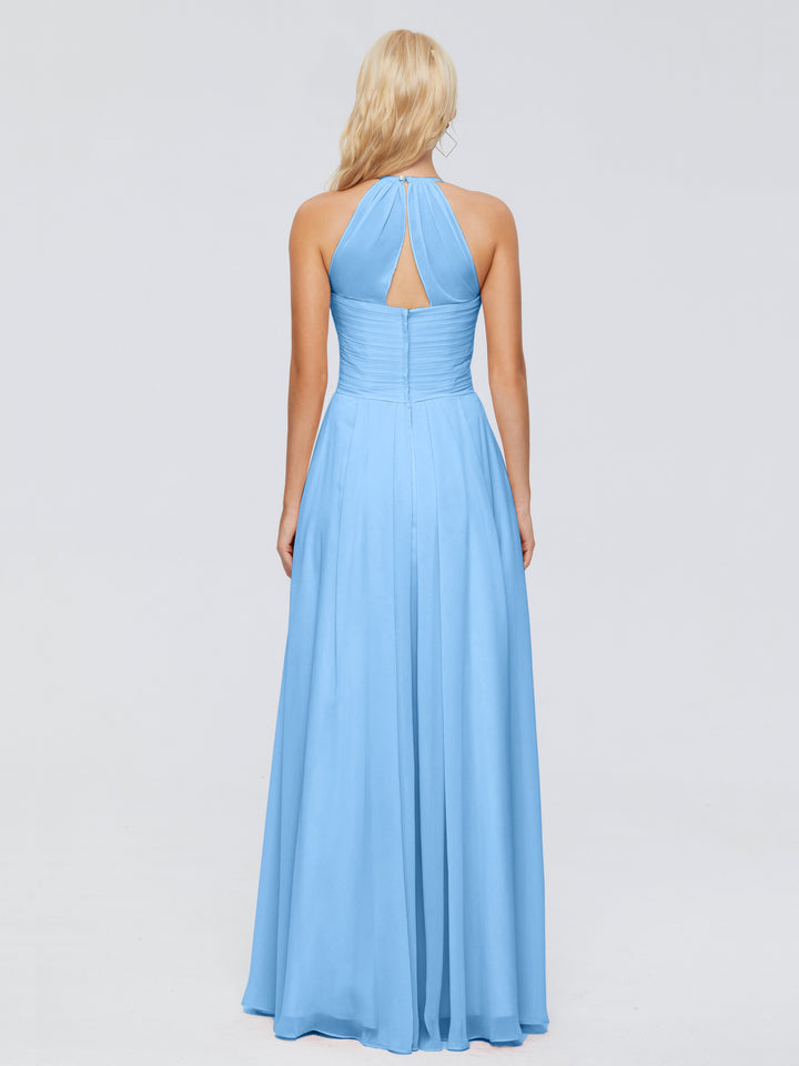 Cicinia Dusty Rose Bridesmaid Dresses Long Chiffon A-line V-neck Floor Length Pleats