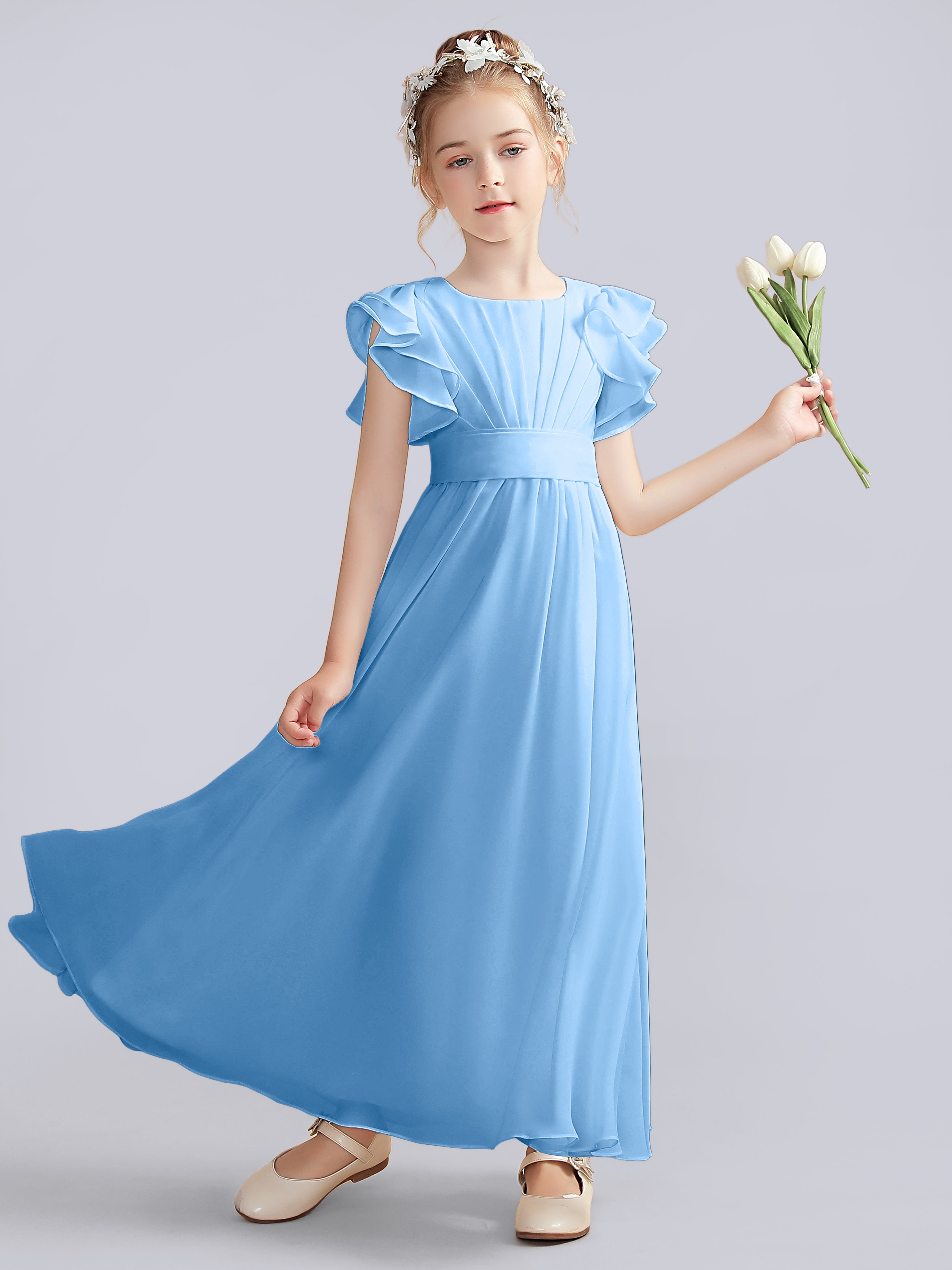 Flutter Crinkle Chiffon Junior Bridesmaid Dress