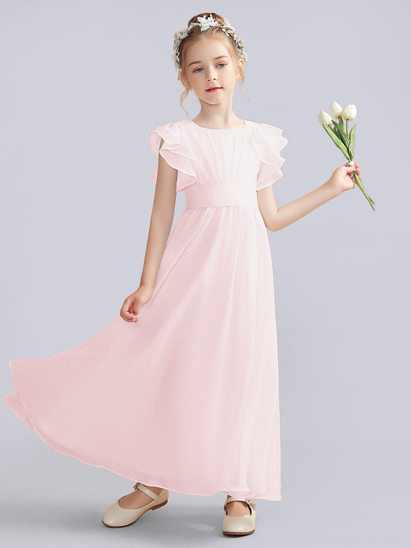 A-line Flutter Sleeves Junior Bridesmaid Dresses Orchid