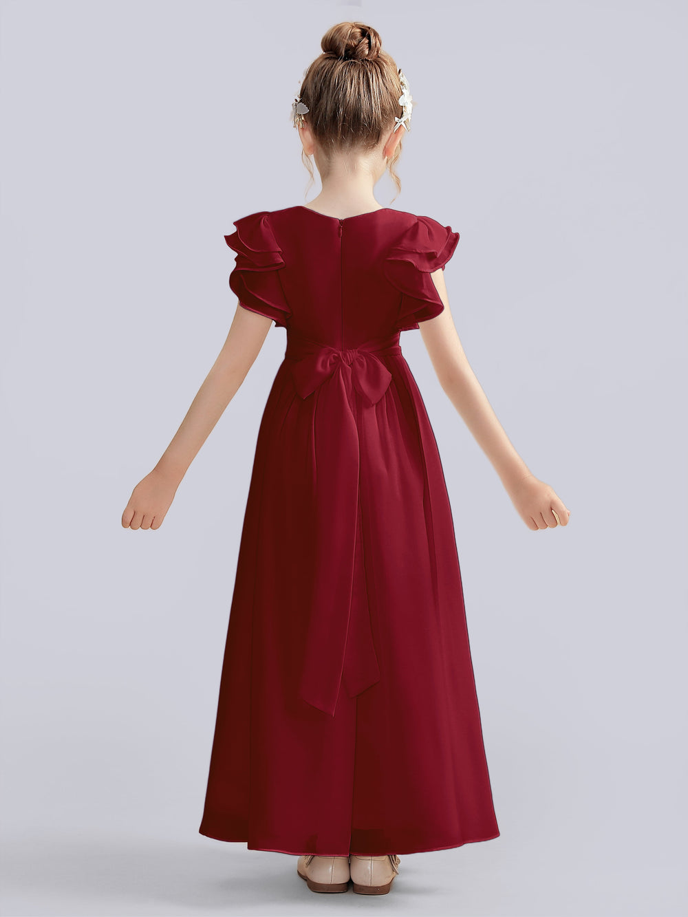 Flutter Sleeve Junior Bridesmaid Dresses White main image 0
