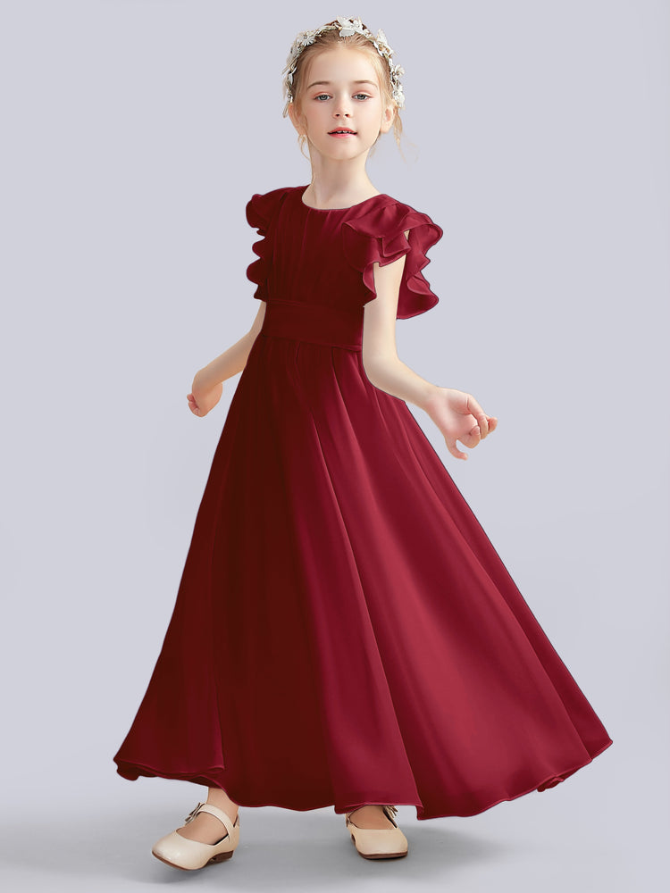 Square Neck Flutter Sleeves Junior Bridesmaid Dresses With Slit Papaya main image 0
