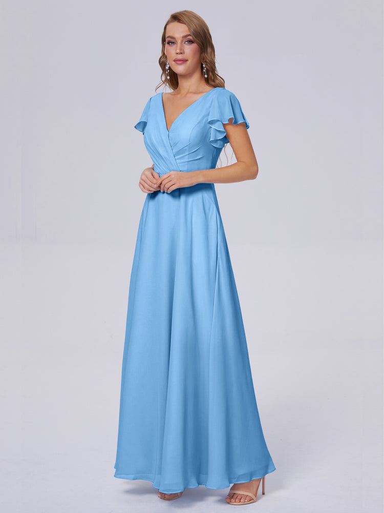 V-neck Chiffon Bridesmaid Dress with Bow Back Lavender main image 1