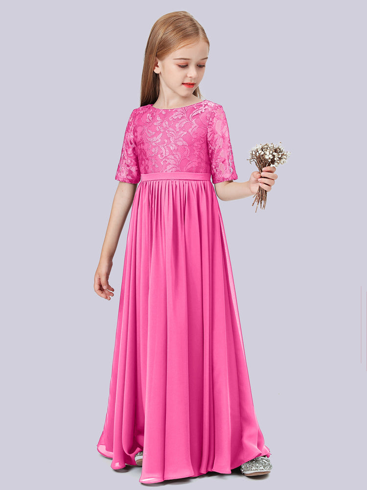 Half Sleeve Lace Bodice Chiffon Junior Bridesmaid Dresses Pearl Pink main image 1