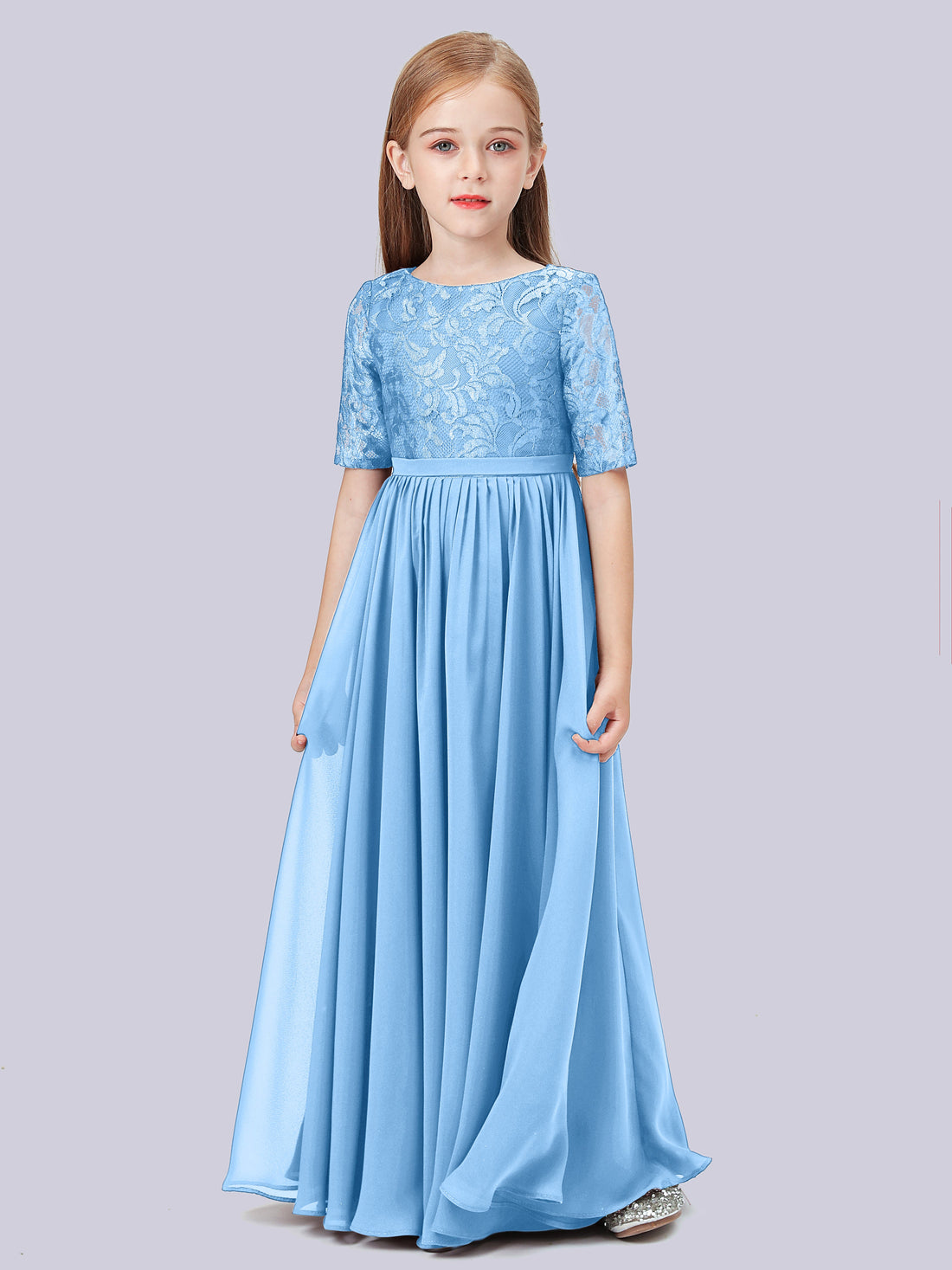 Lace Junior Bridesmaid Dress with Half Sleeves