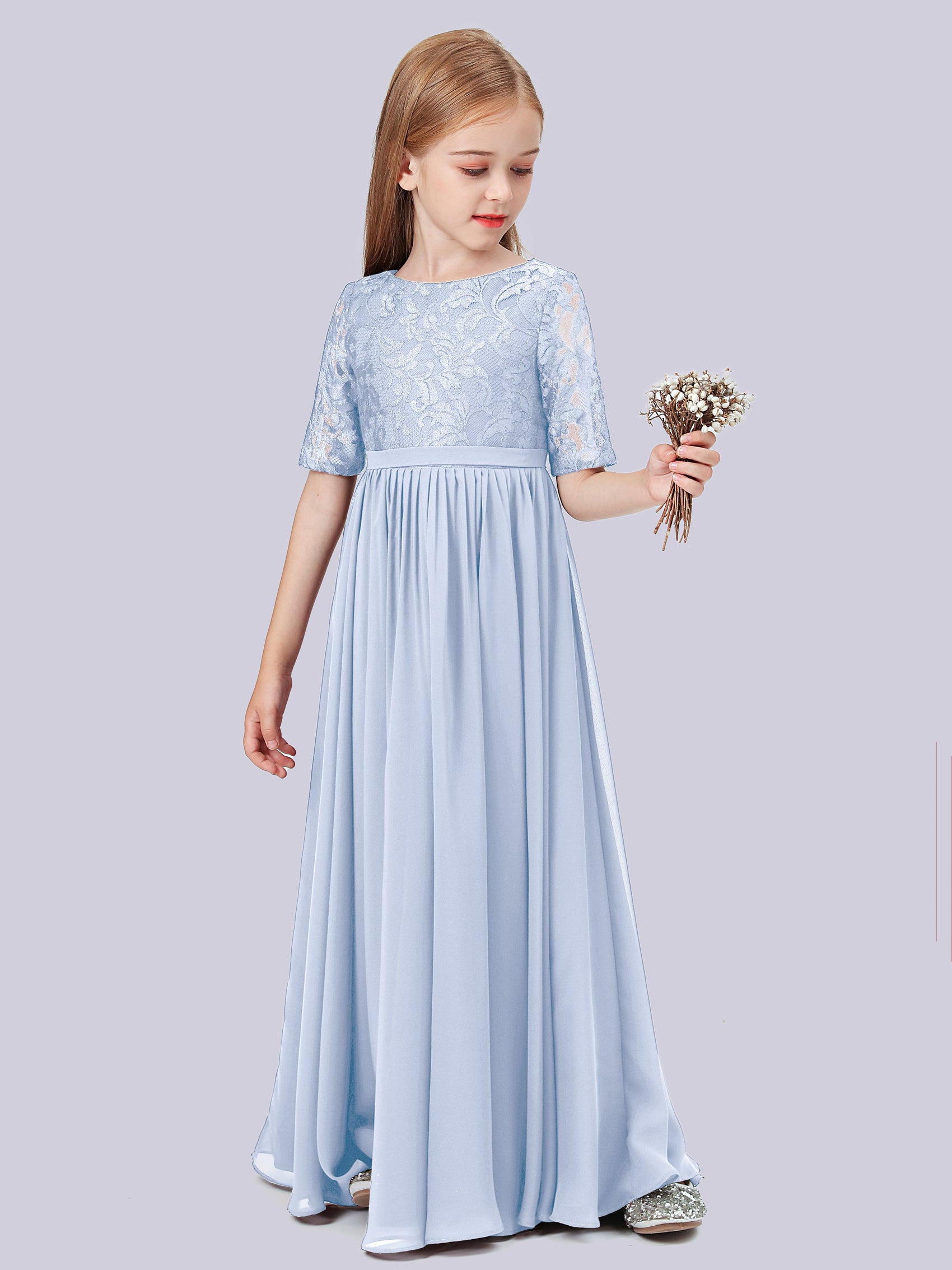 Half Sleeves Lace Junior Bridesmaid Dress