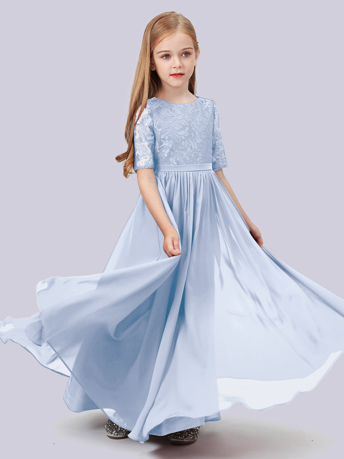 Elegant Lace Top Junior Bridesmaid Dresses Papaya