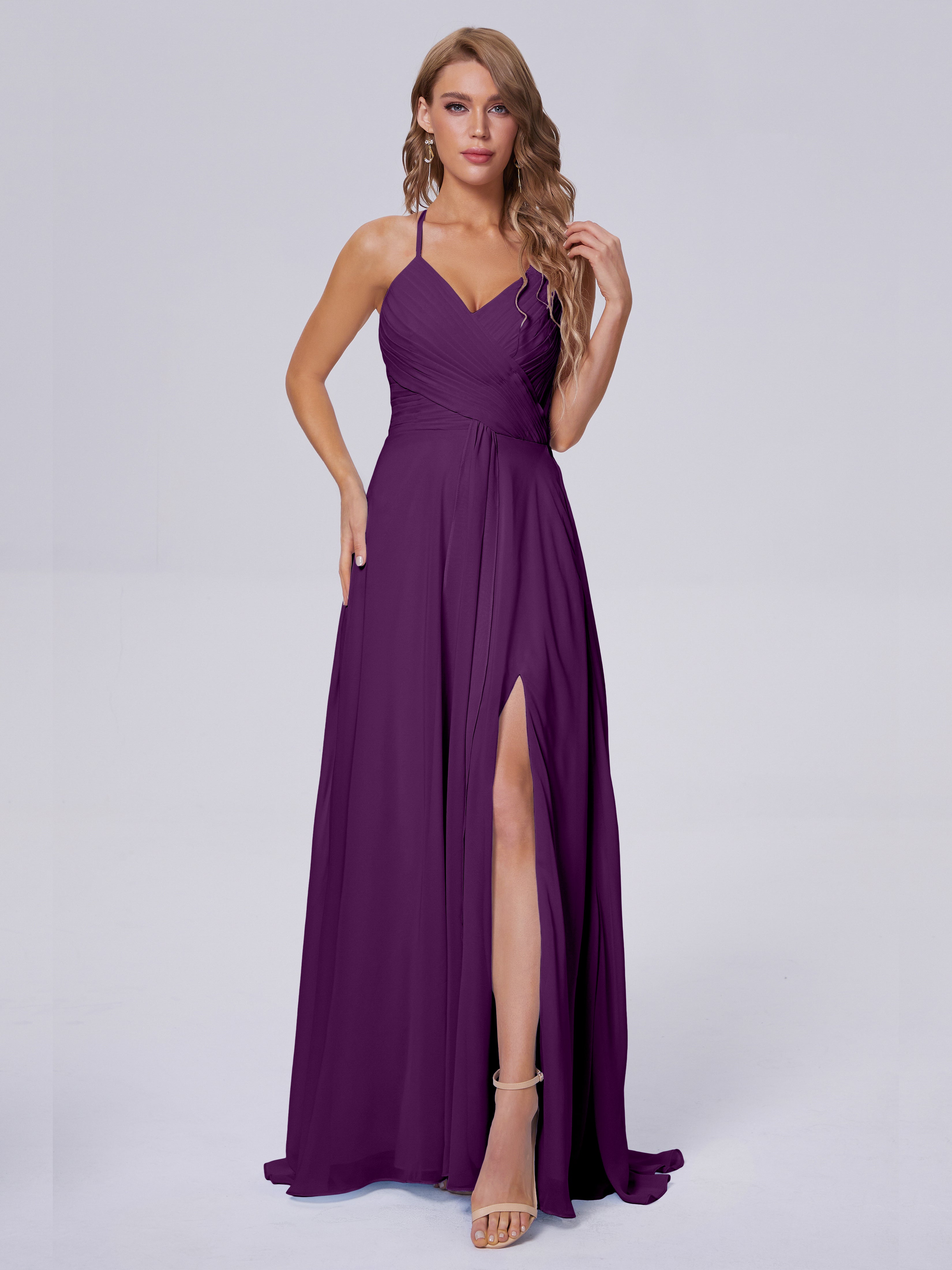 Harmony Spaghetti Straps Split Chiffon Bridesmaid Dresses