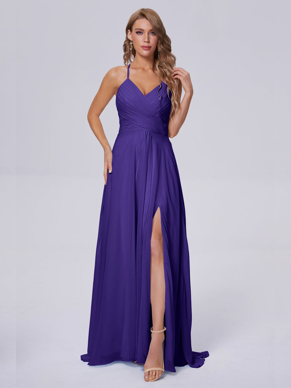 Double Straps Chiffon Long Bridesmaid Dress Regency main image 0
