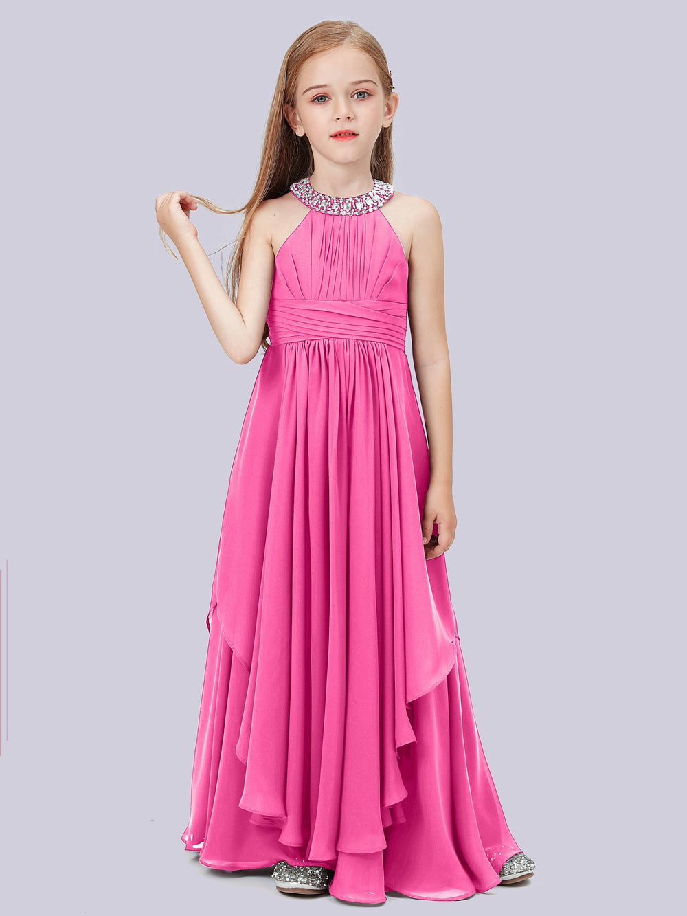 High Neck Junior Bridesmaid Dress with Cascade