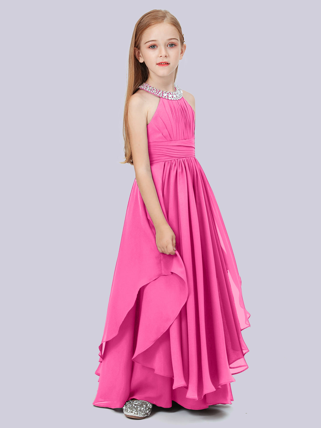 Square Long Junior Bridesmaid Dress With Cascade Skirt White main image 0
