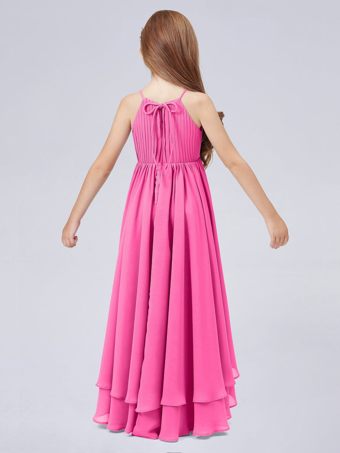 Square Long Junior Bridesmaid Dress With Cascade Skirt Burgundy