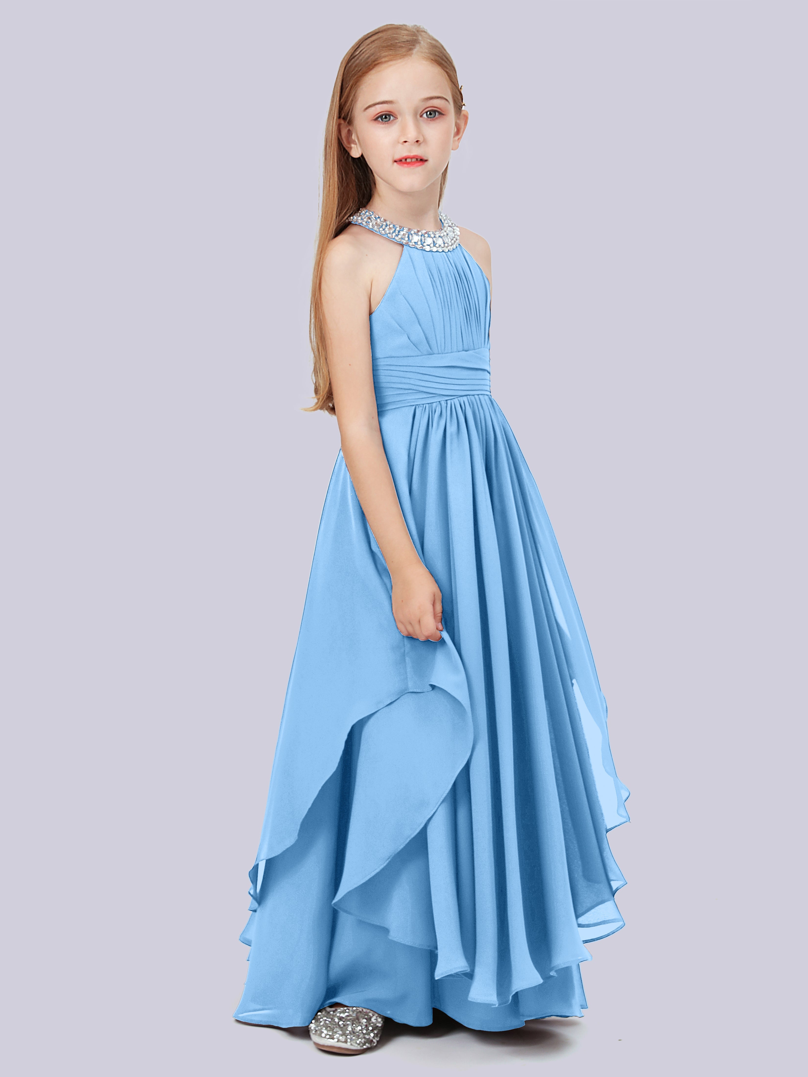 High Neck Junior Bridesmaid Dress with Cascade