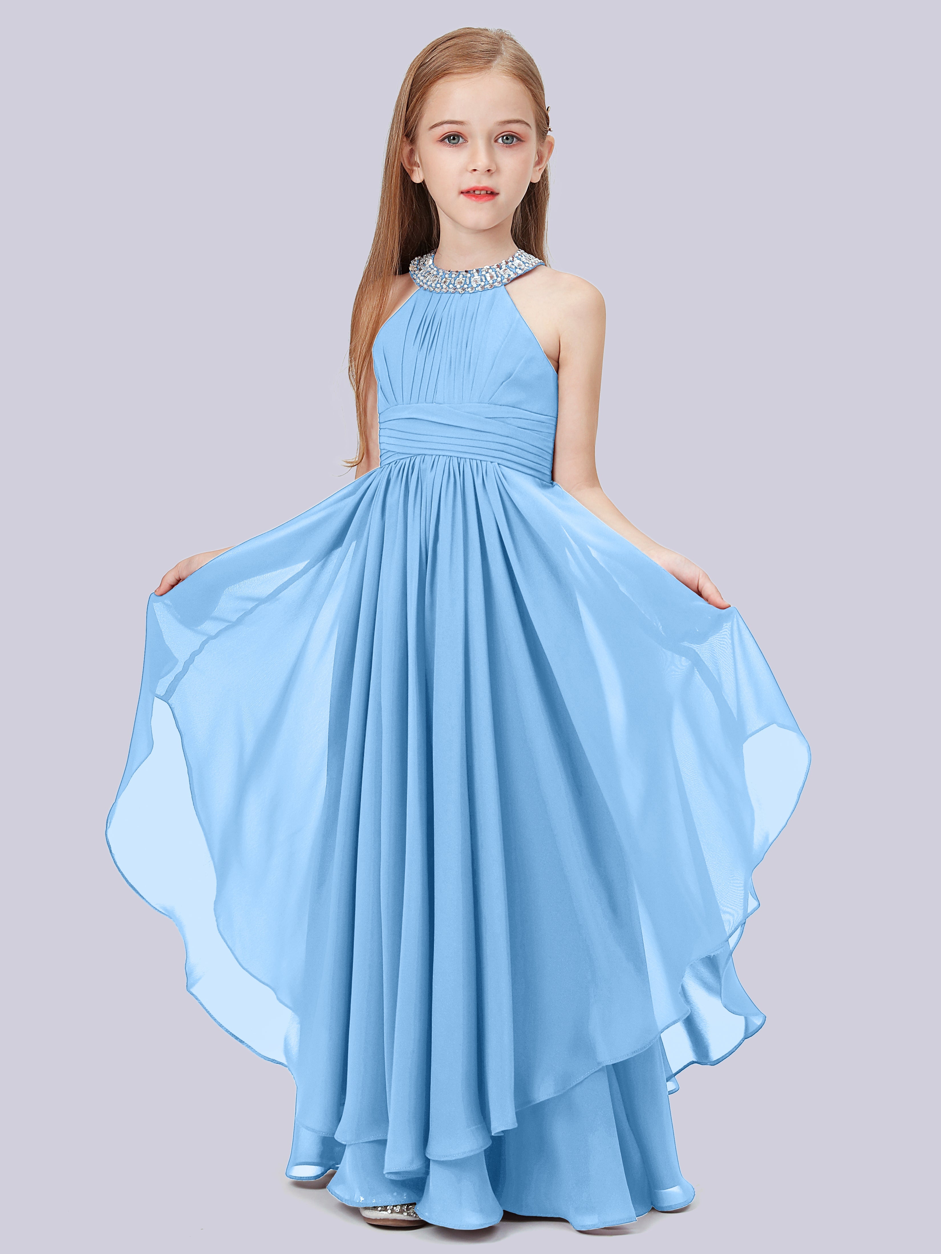 High Neck Junior Bridesmaid Dress with Cascade