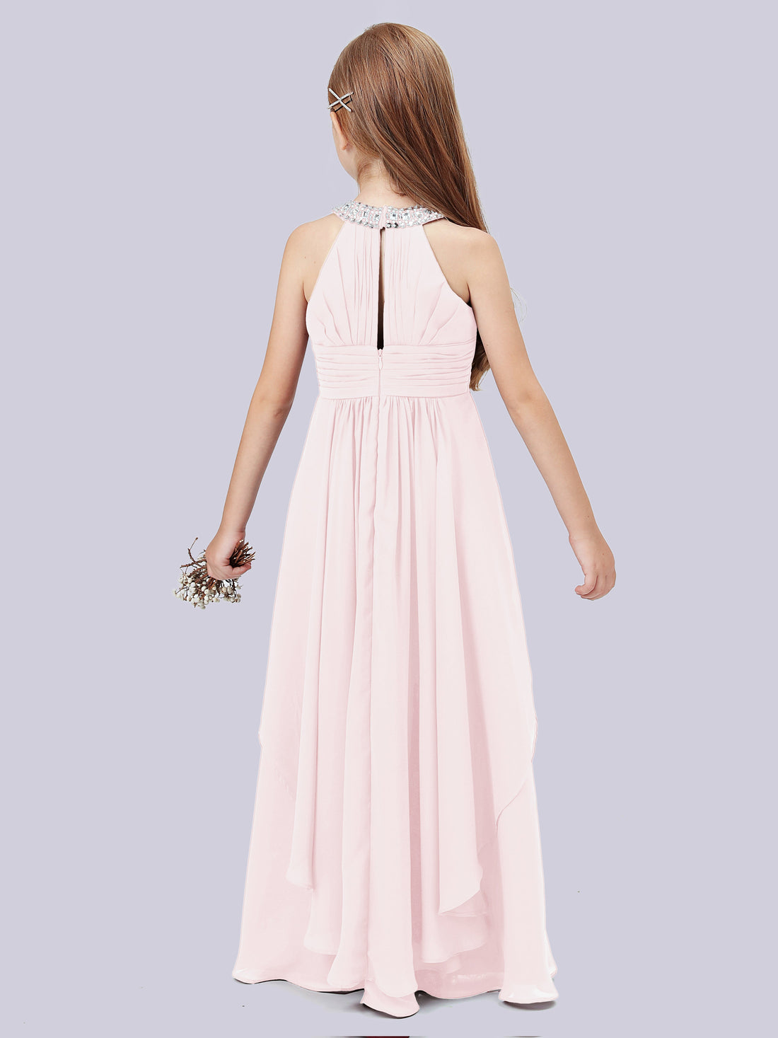 Square Long Junior Bridesmaid Dress With Cascade Skirt Cinnamon Rose