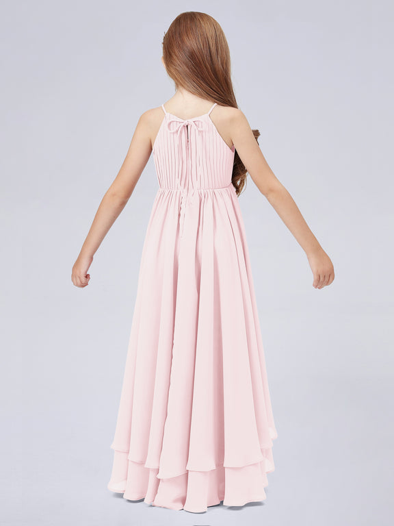 Square Long Junior Bridesmaid Dress With Cascade Skirt Sage