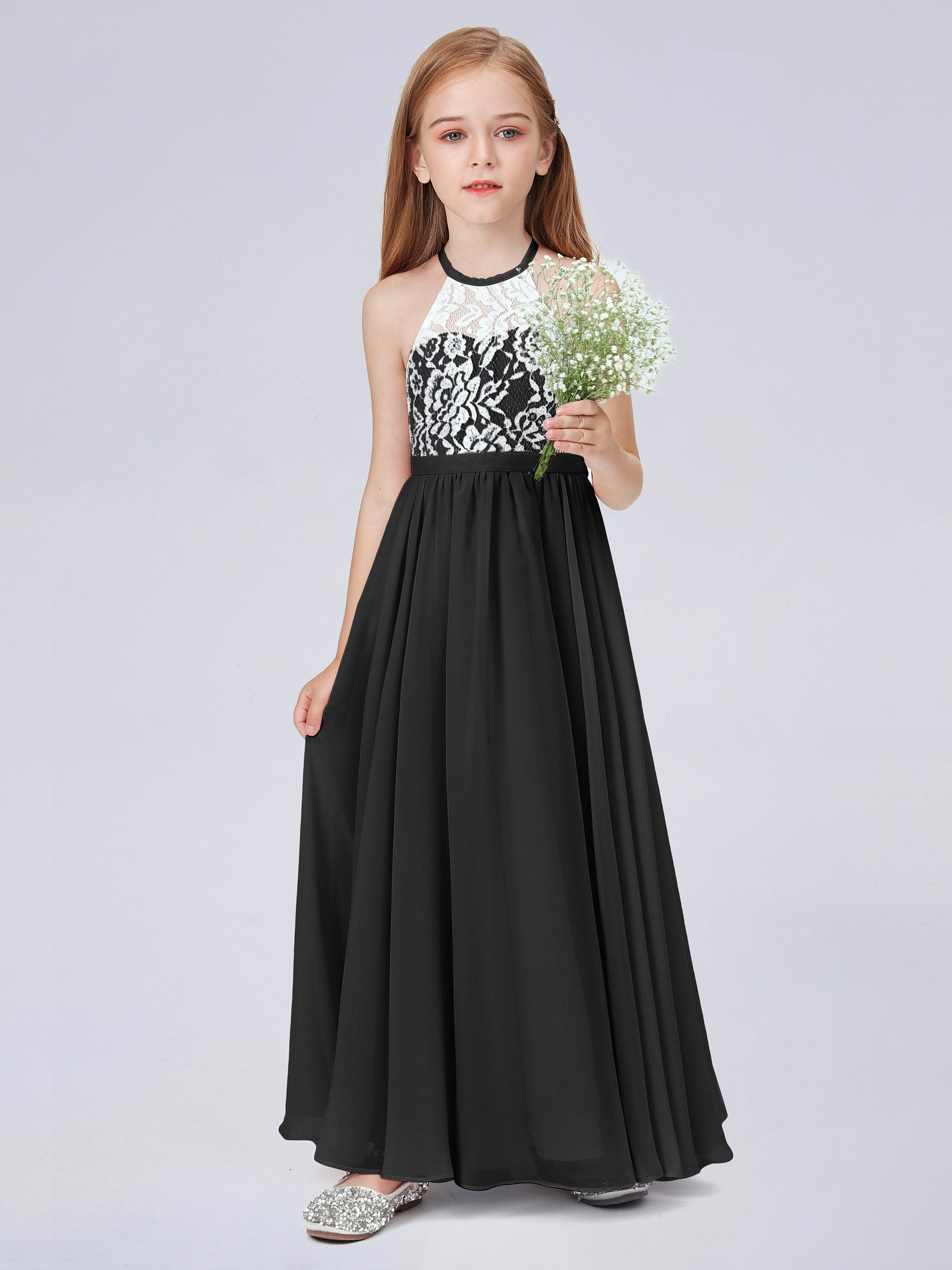 High Neck Lace Junior Bridesmaid Dress