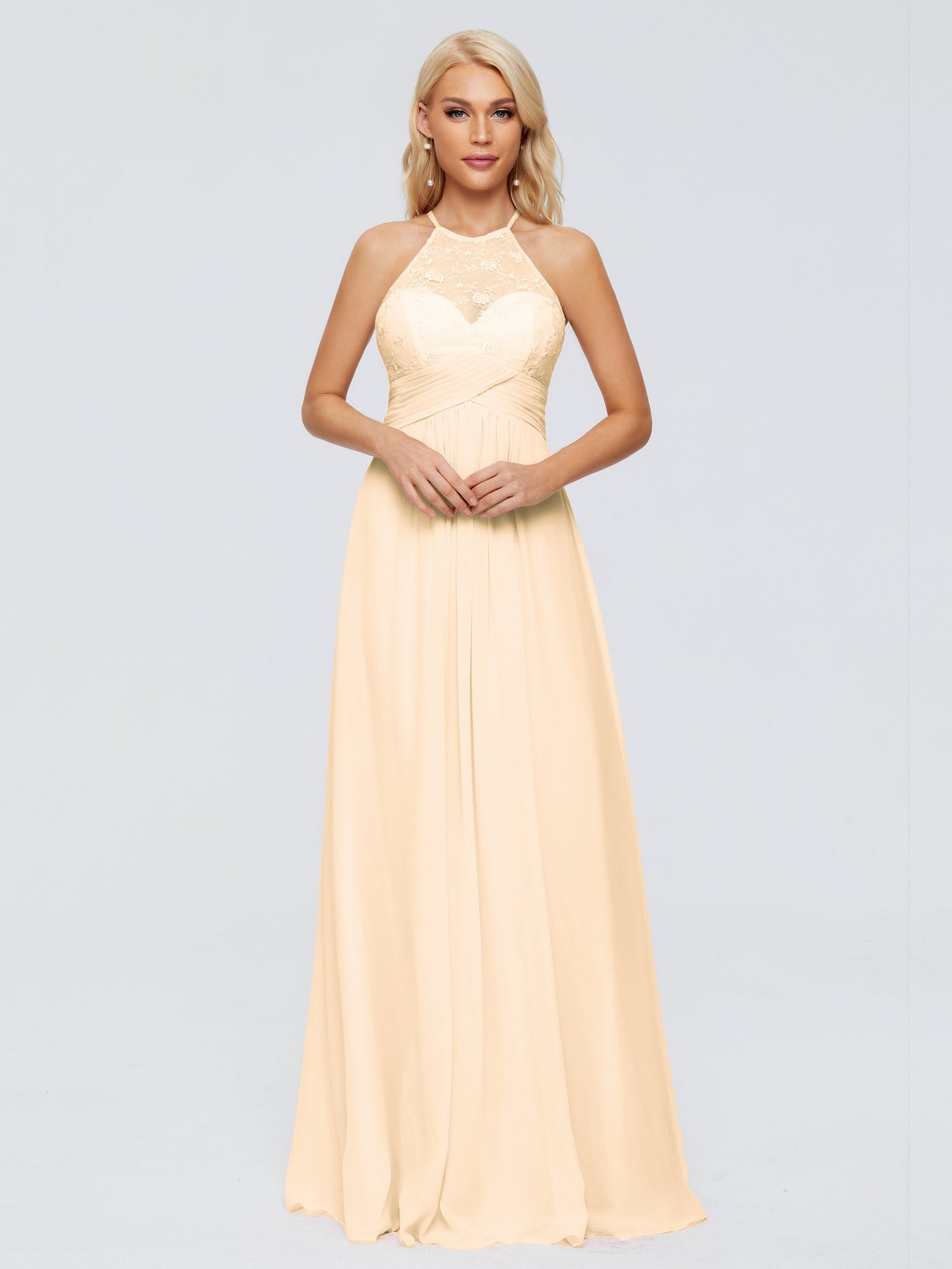 Halter Pleated Chiffon Bridesmaid Dress