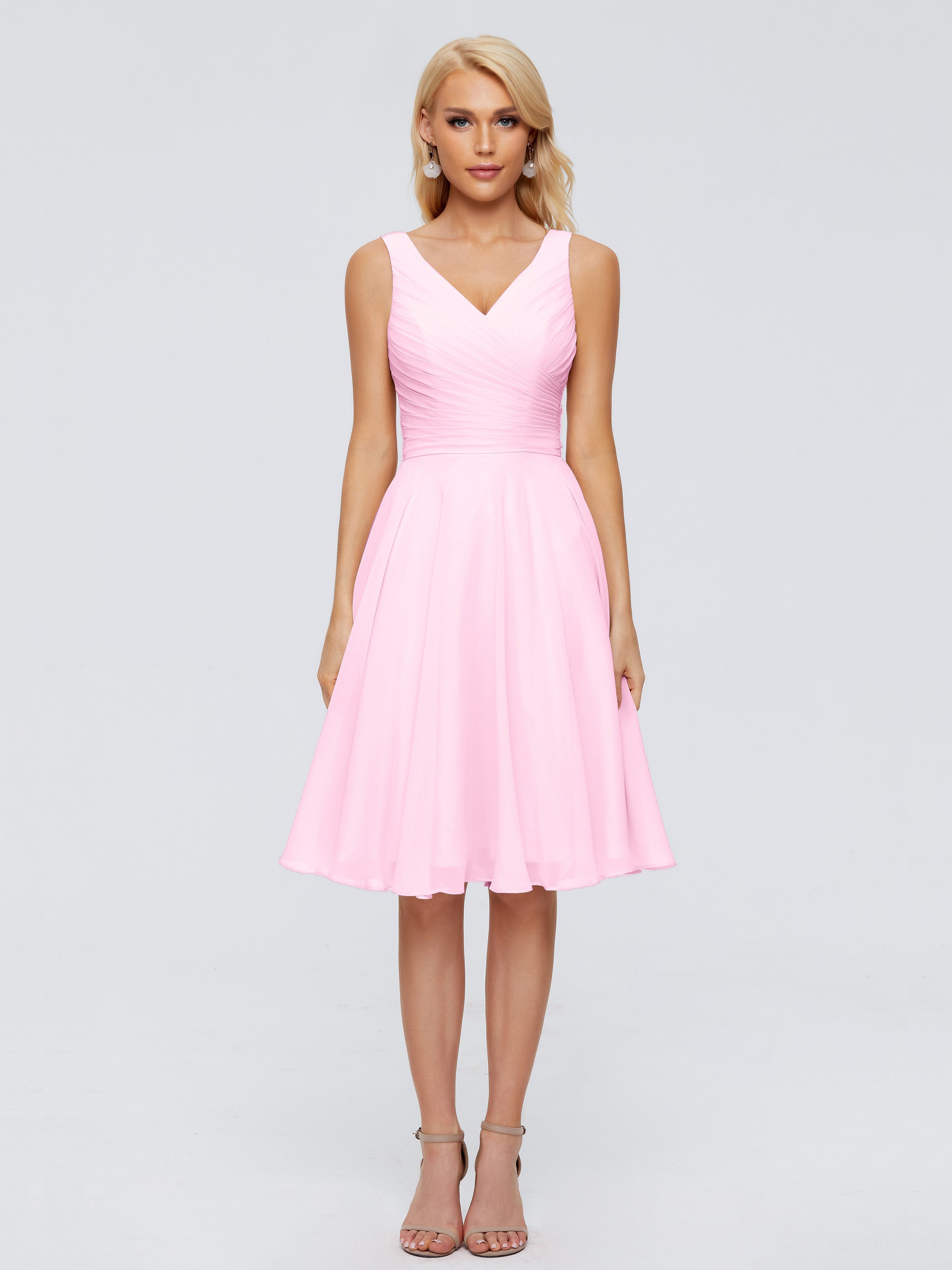 Jocelyn Lovely V Neck Short Chiffon Bridesmaid Dresses