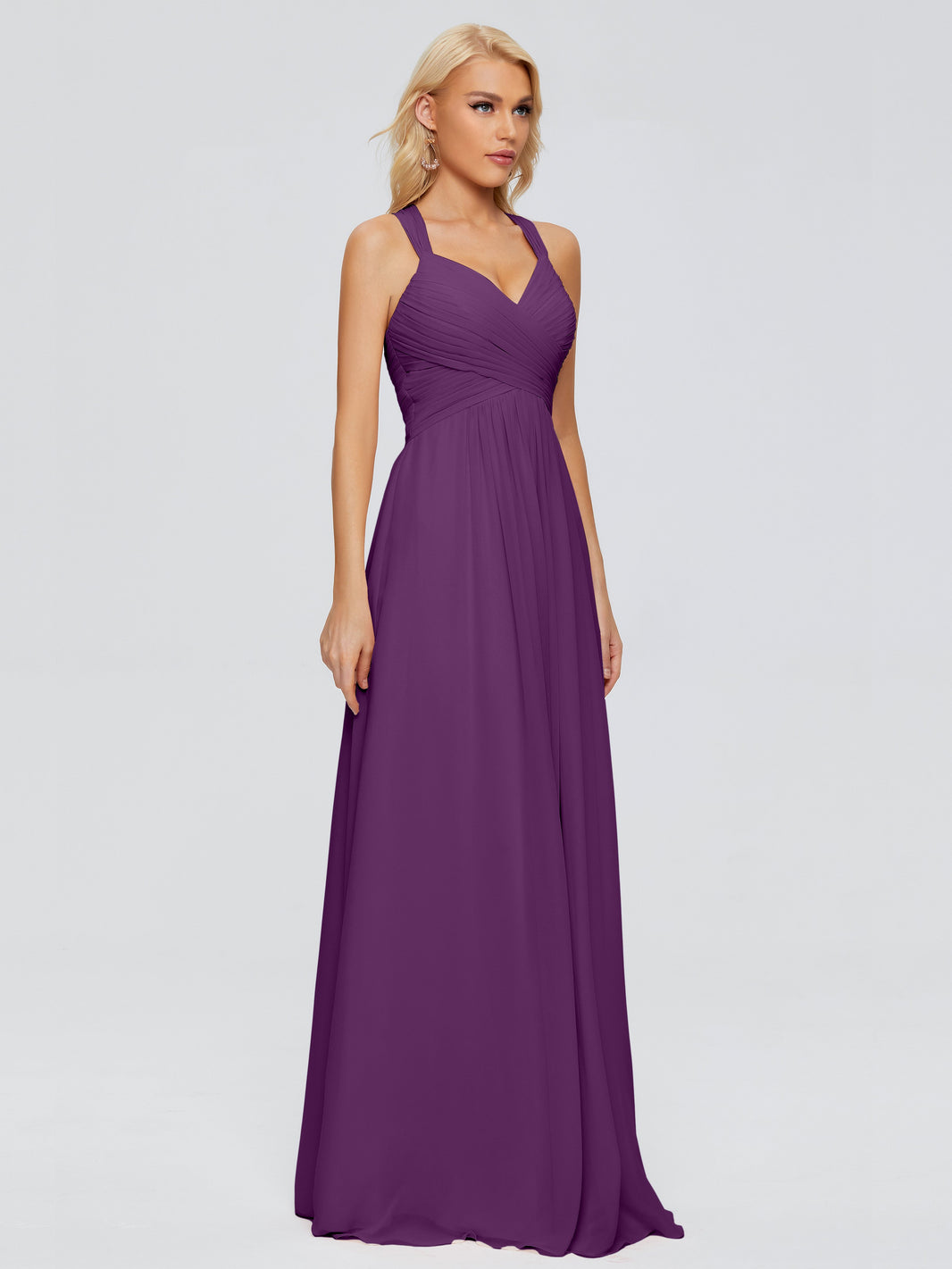Double Spaghetti Straps Floor-length Bridesmaid Dresses Grape