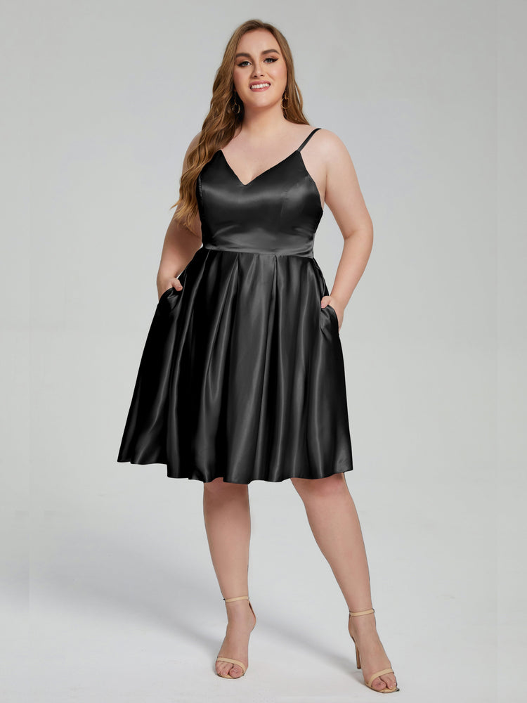 V-neck Bridesmaid Dress with Cross Back Black Plus Size