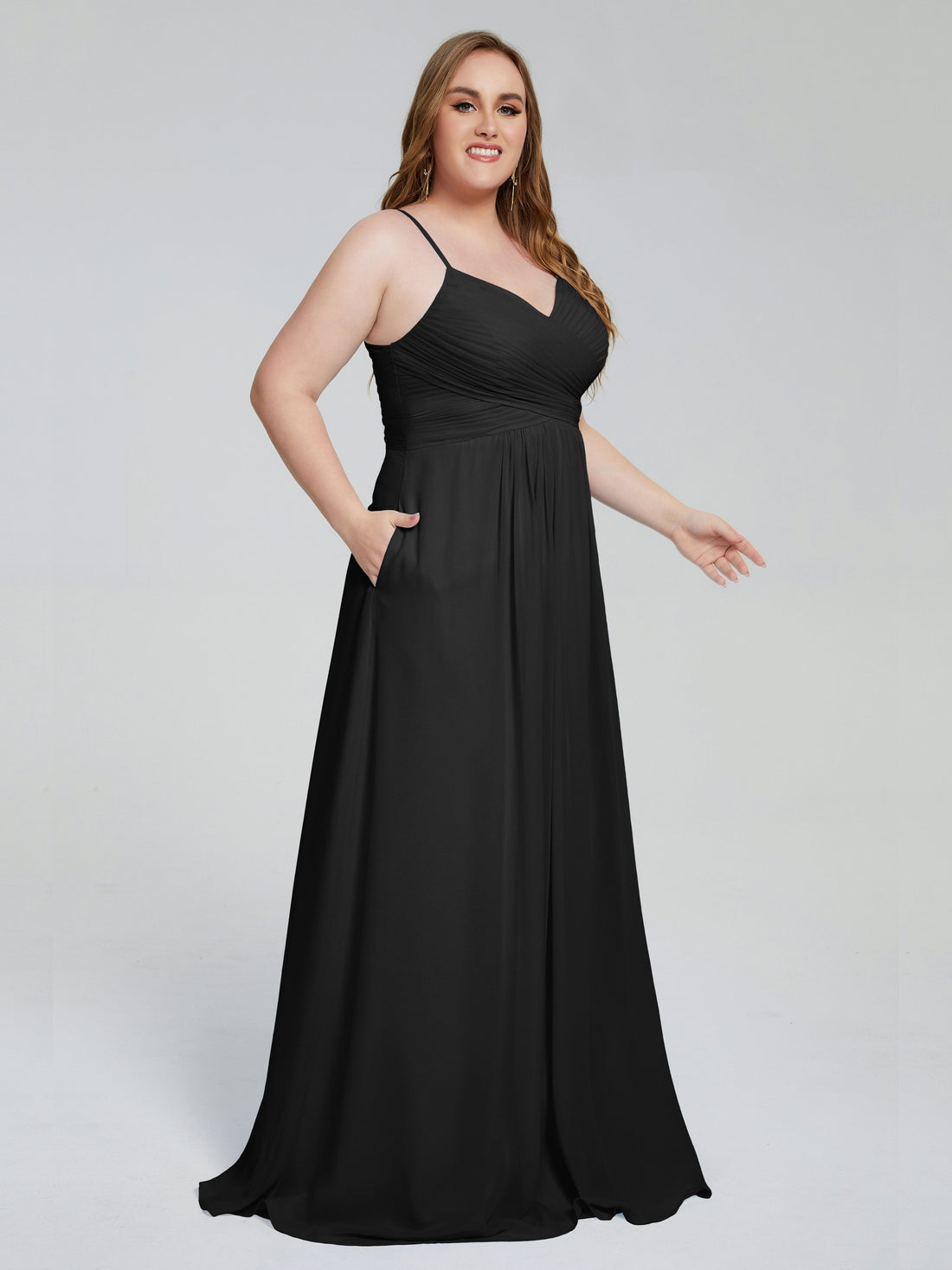 Spaghetti Strap Bridesmaid Dress with Pockets Champagne Plus Size