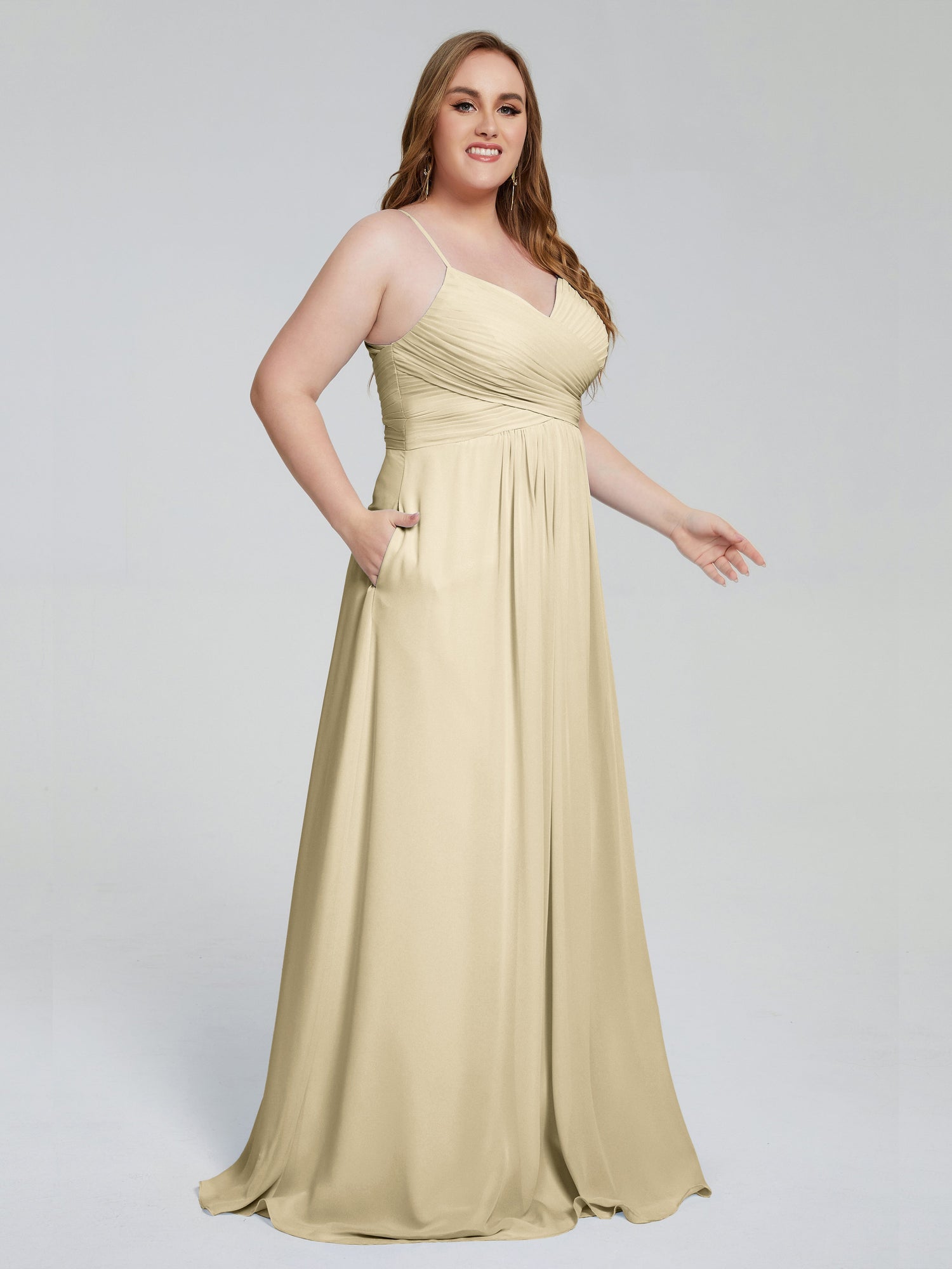 Long Chiffon Bridesmaid Dresses with Spaghetti Strap Pool Plus Size