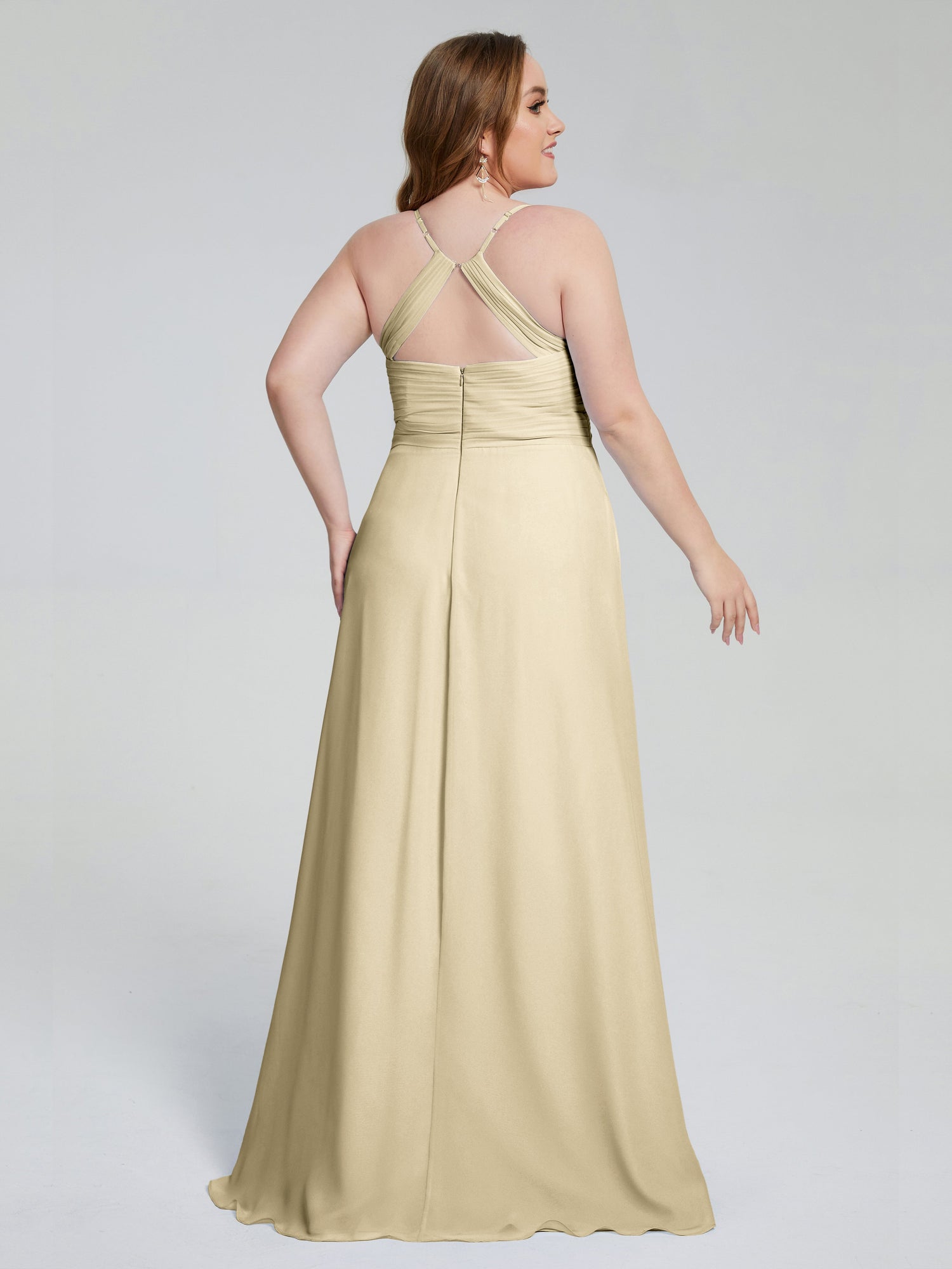Long Chiffon Bridesmaid Dresses with Spaghetti Strap Burgundy Plus Size
