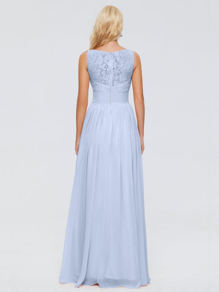 Sky Blue Classy Chiffon Bateau Sleeveless Natural Bridesmaid Dresses main image 1