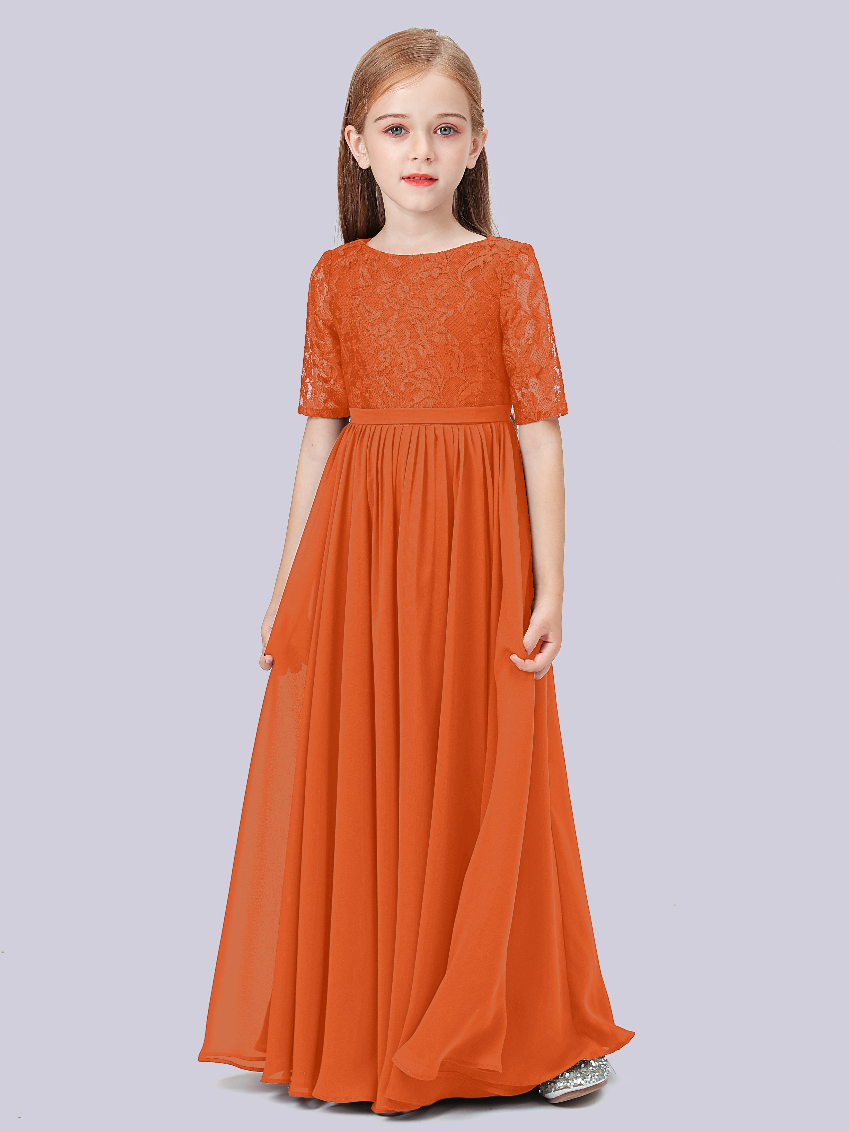 Half Sleeves Lace Junior Bridesmaid Dress