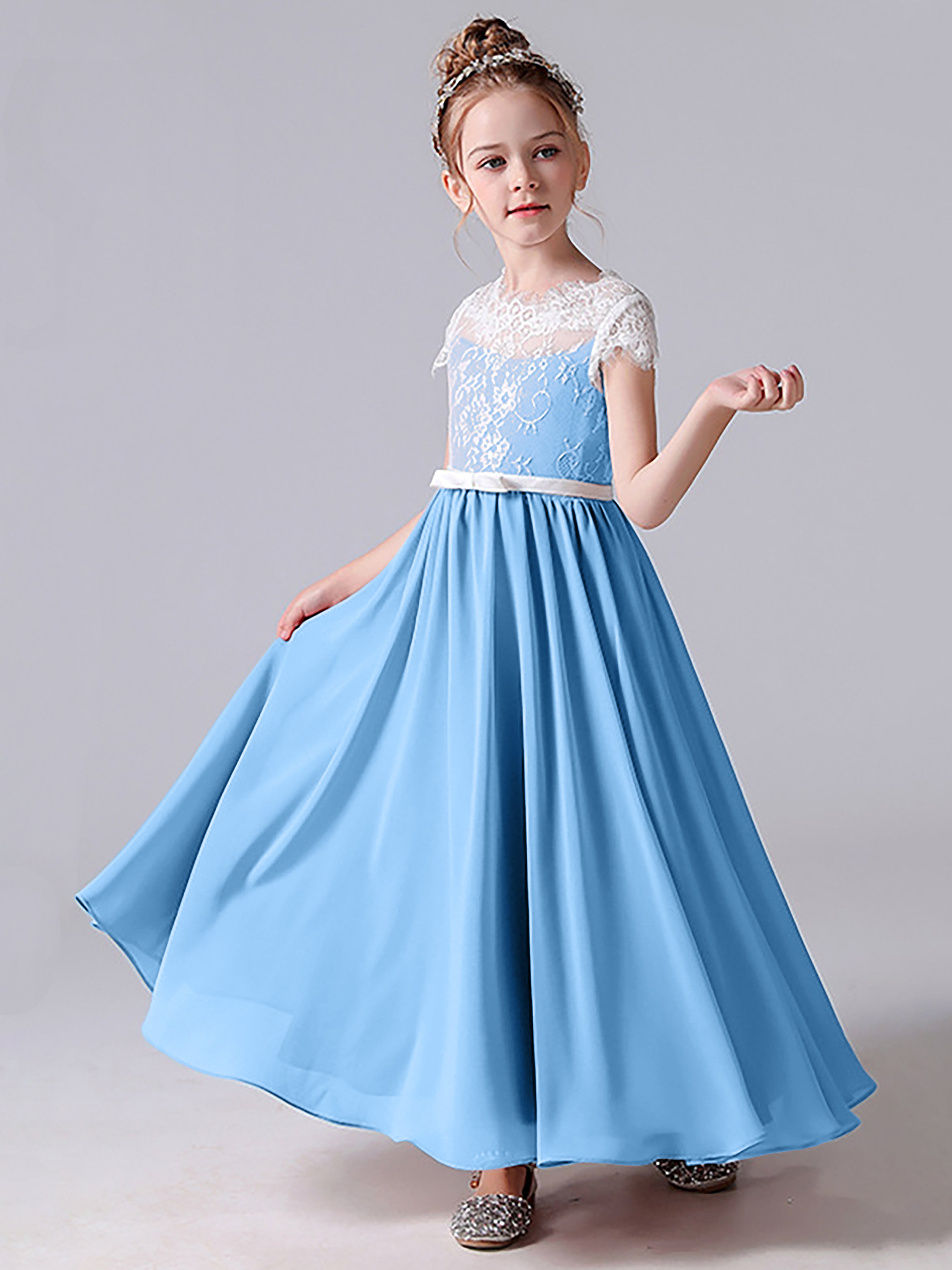 Lace Scoop Junior Bridesmaid Dress with Sleeves