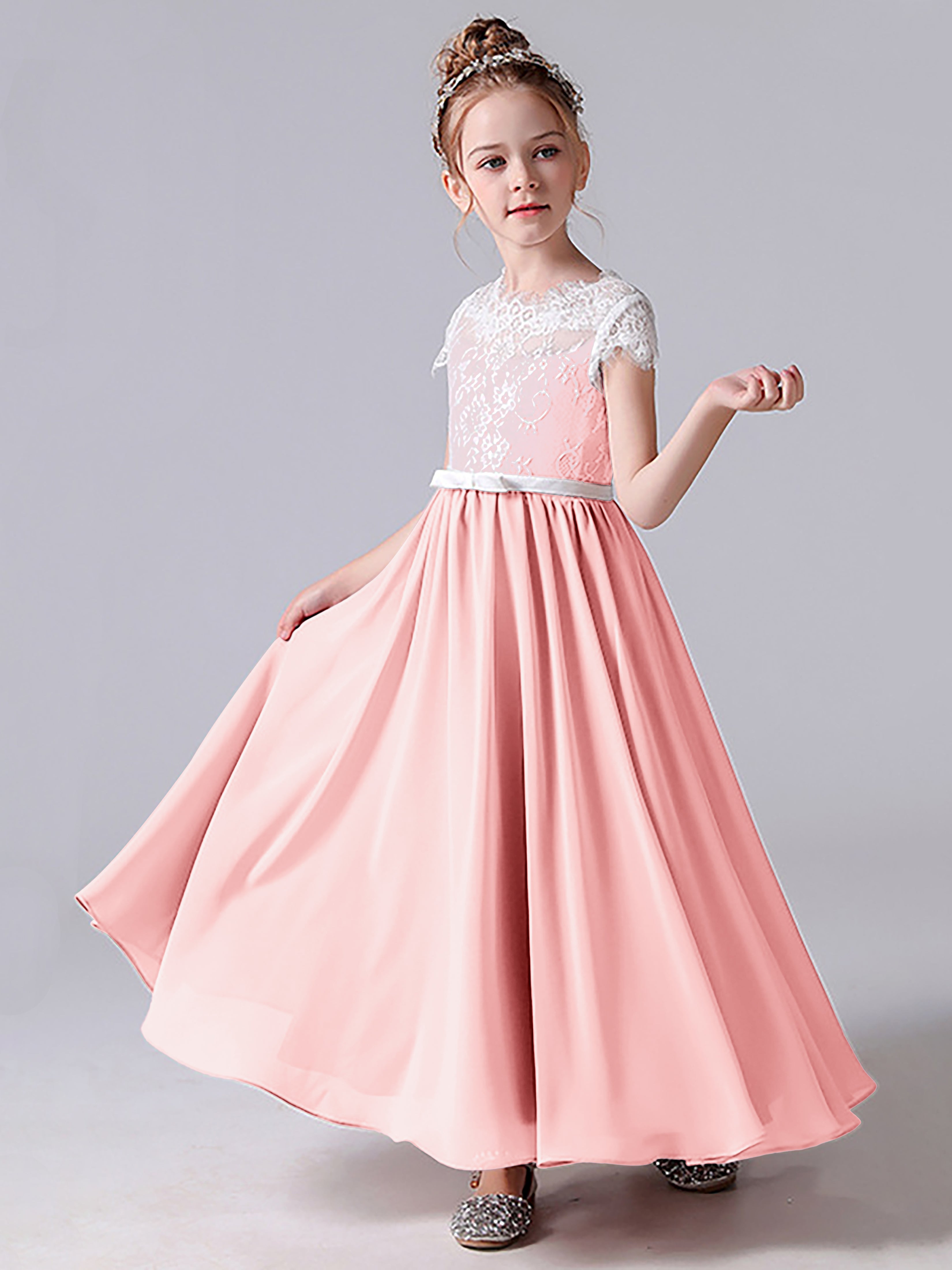 Lace Scoop Junior Bridesmaid Dress with Sleeves