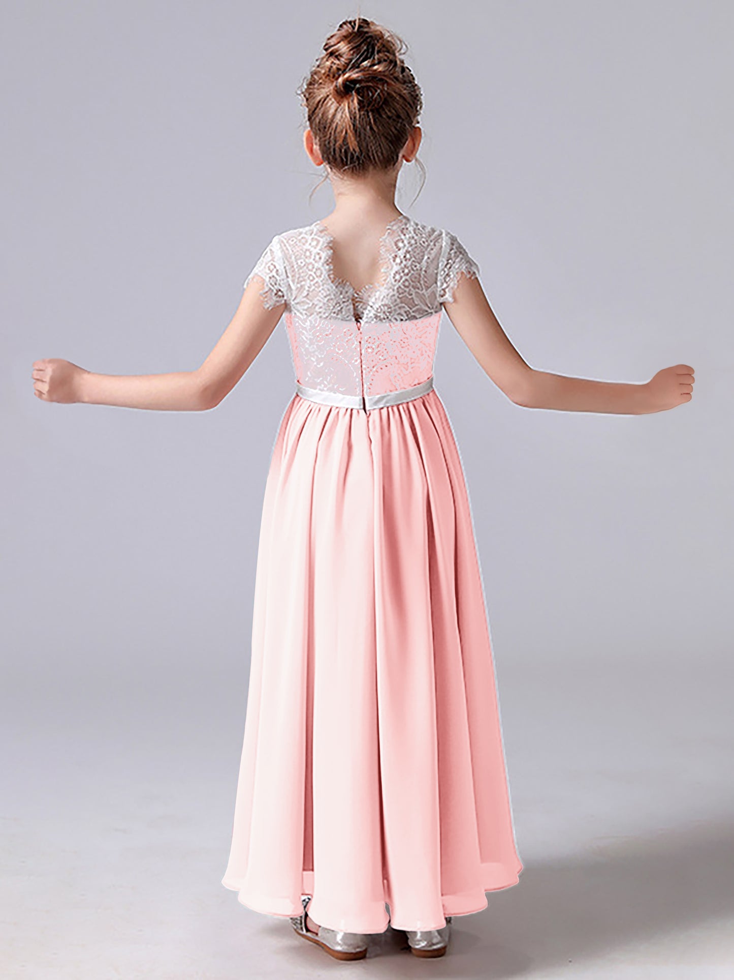Lace Scoop Junior Bridesmaid Dress with Sleeves