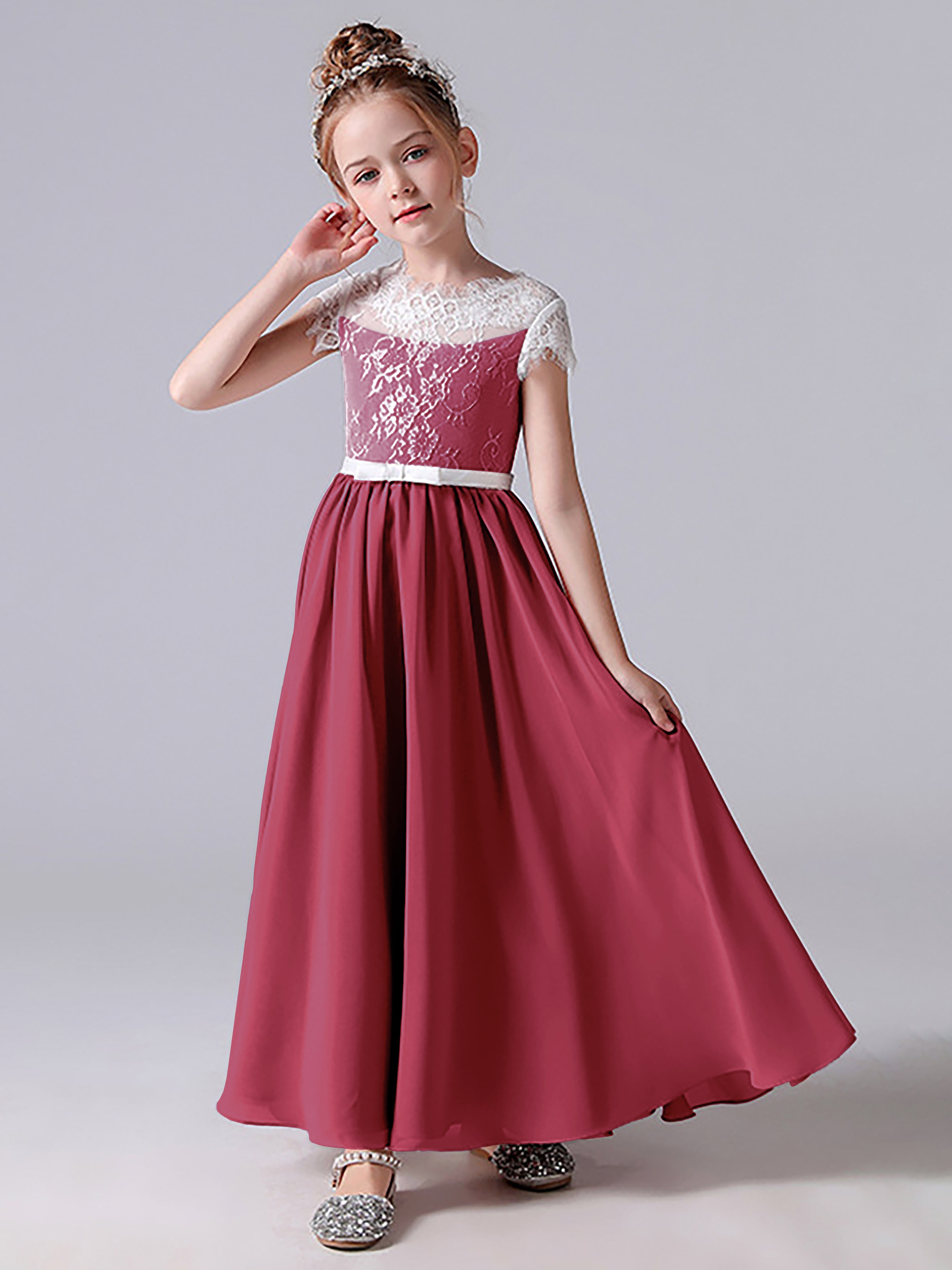 Lace Scoop Junior Bridesmaid Dress with Sleeves