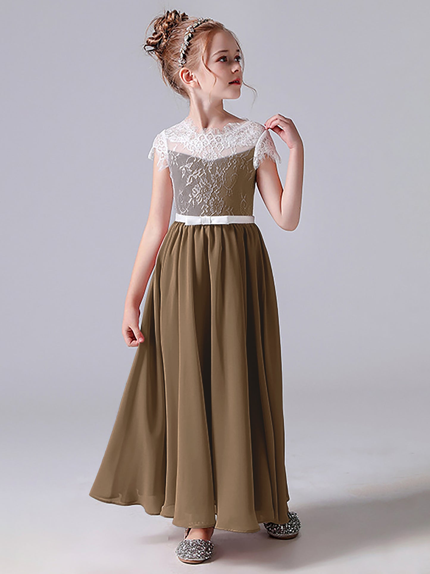 Lace Scoop Junior Bridesmaid Dress with Sleeves