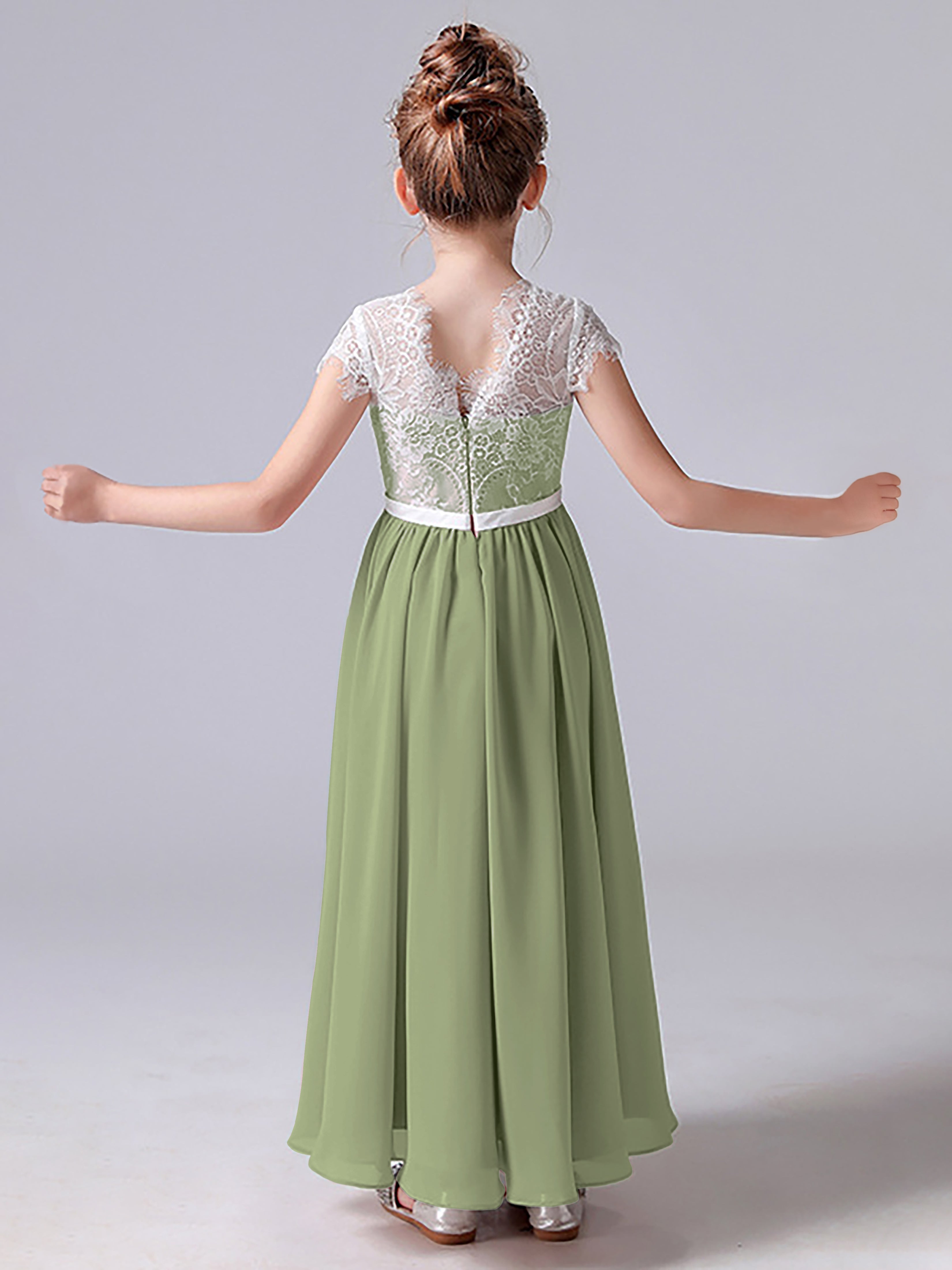 Lace Scoop Junior Bridesmaid Dress with Sleeves