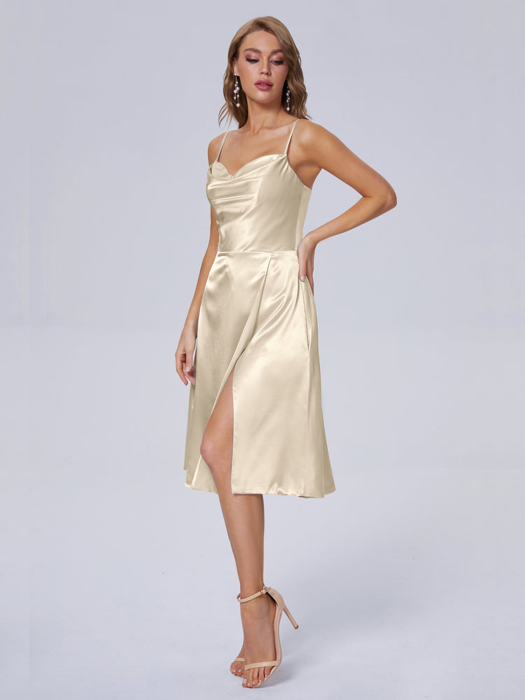 Amara Modern Split Soft Satin Short Bridesmaid Dresses