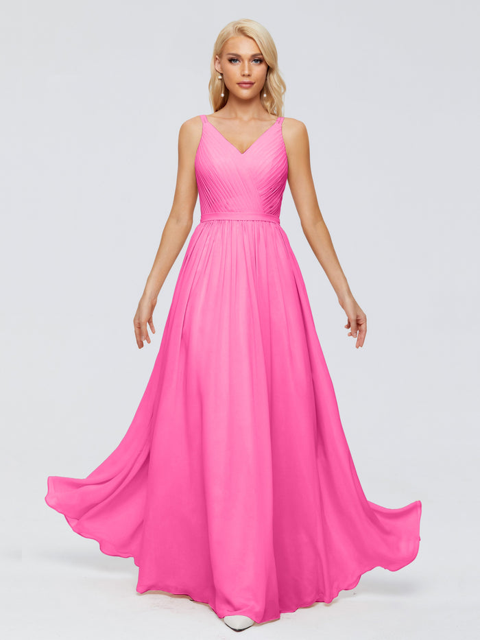 V-neck Chiffon Maxi Bridesmaid Dresses Azalea