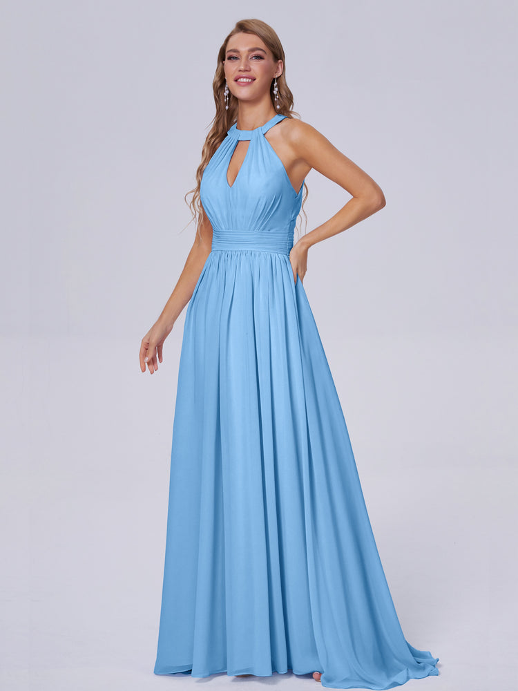 Sweep Train Chiffon Sexy Dress with Slit Slate Blue